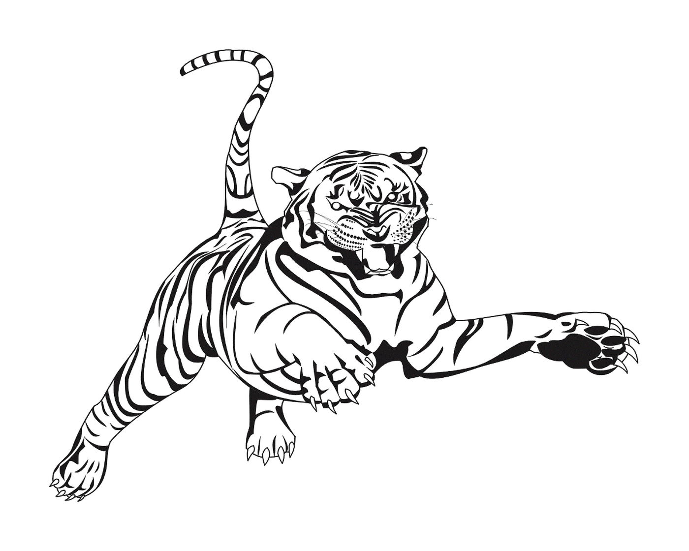  A tiger in the middle of a jump 