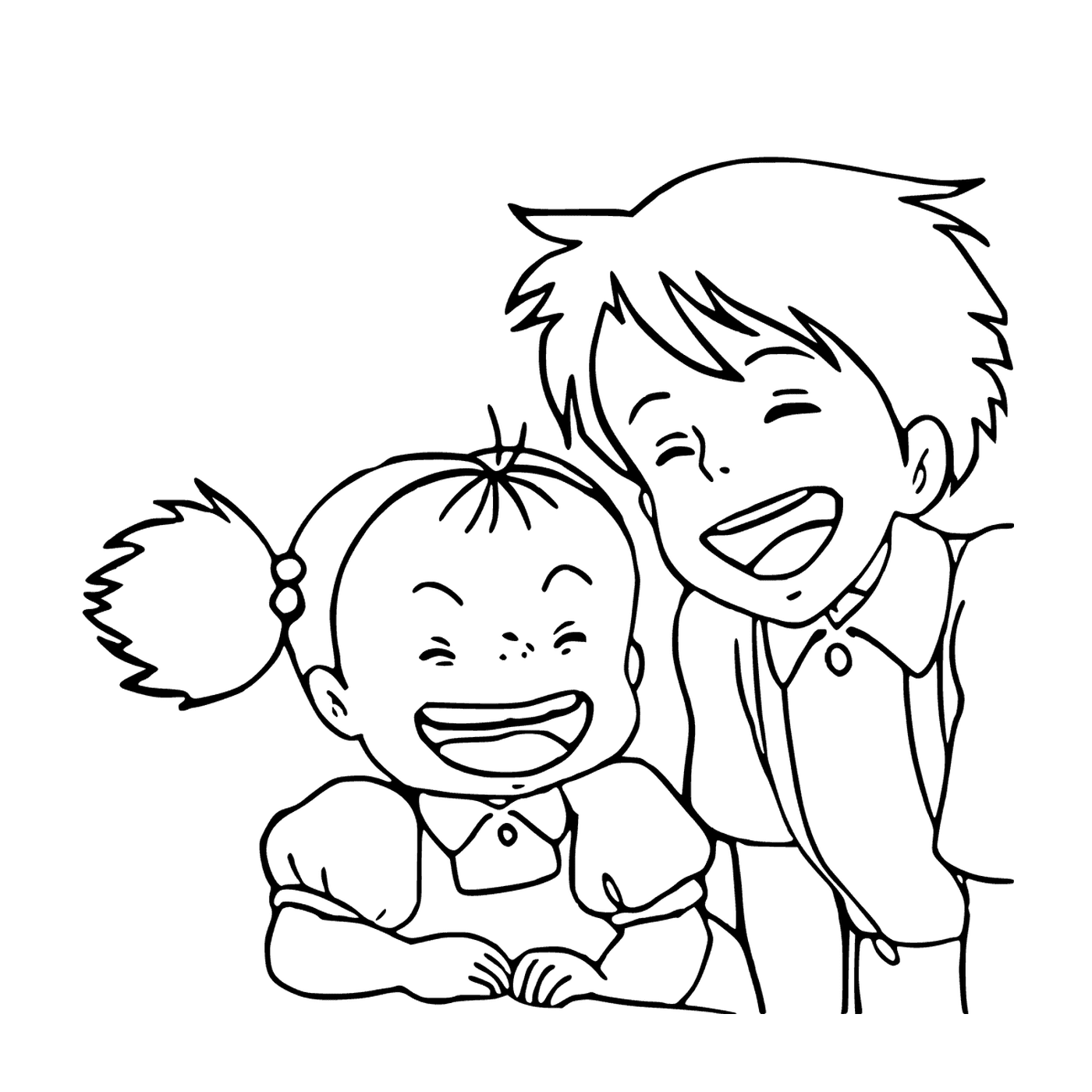  Мальчик и маленькая девочка смеются вместе 