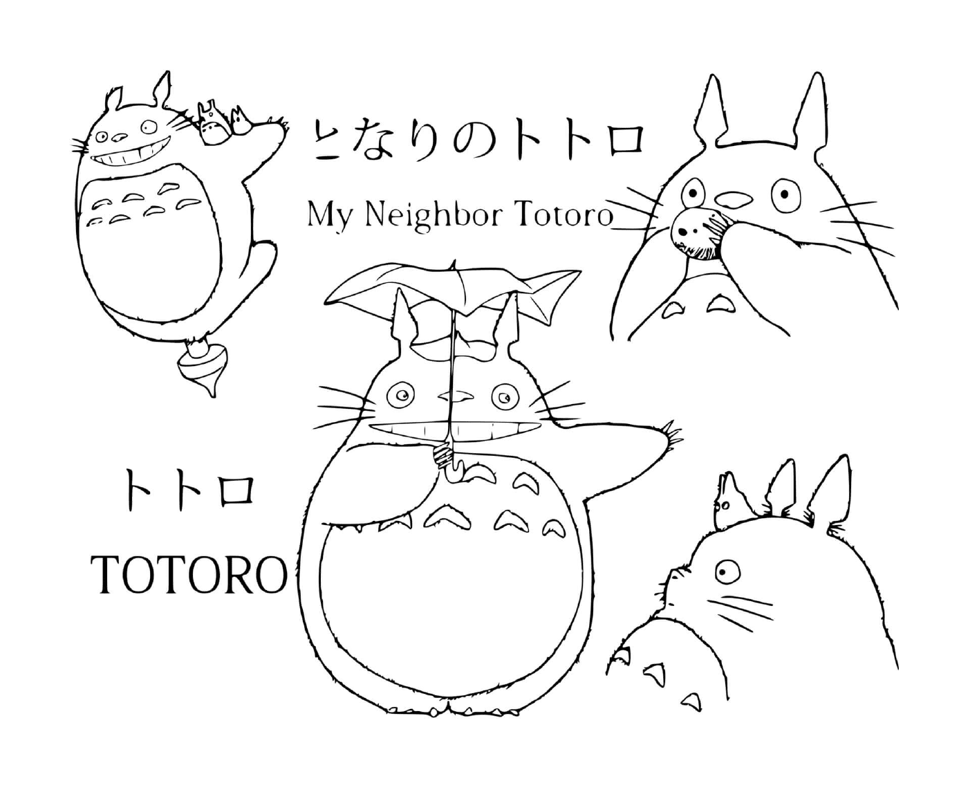  Gruppo di Totoro disegnato in diverse pose 