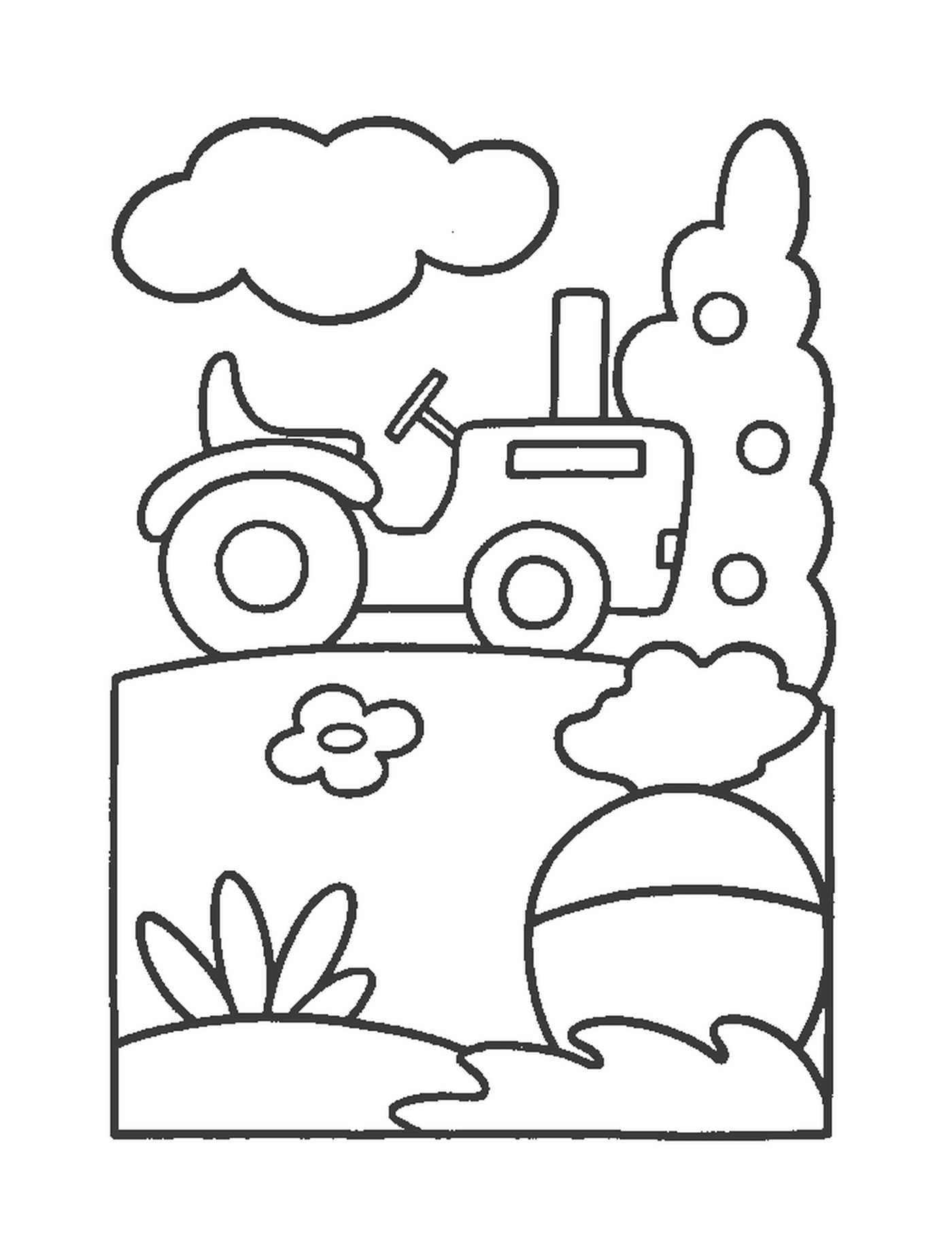  Traktor auf grünem Hügel 