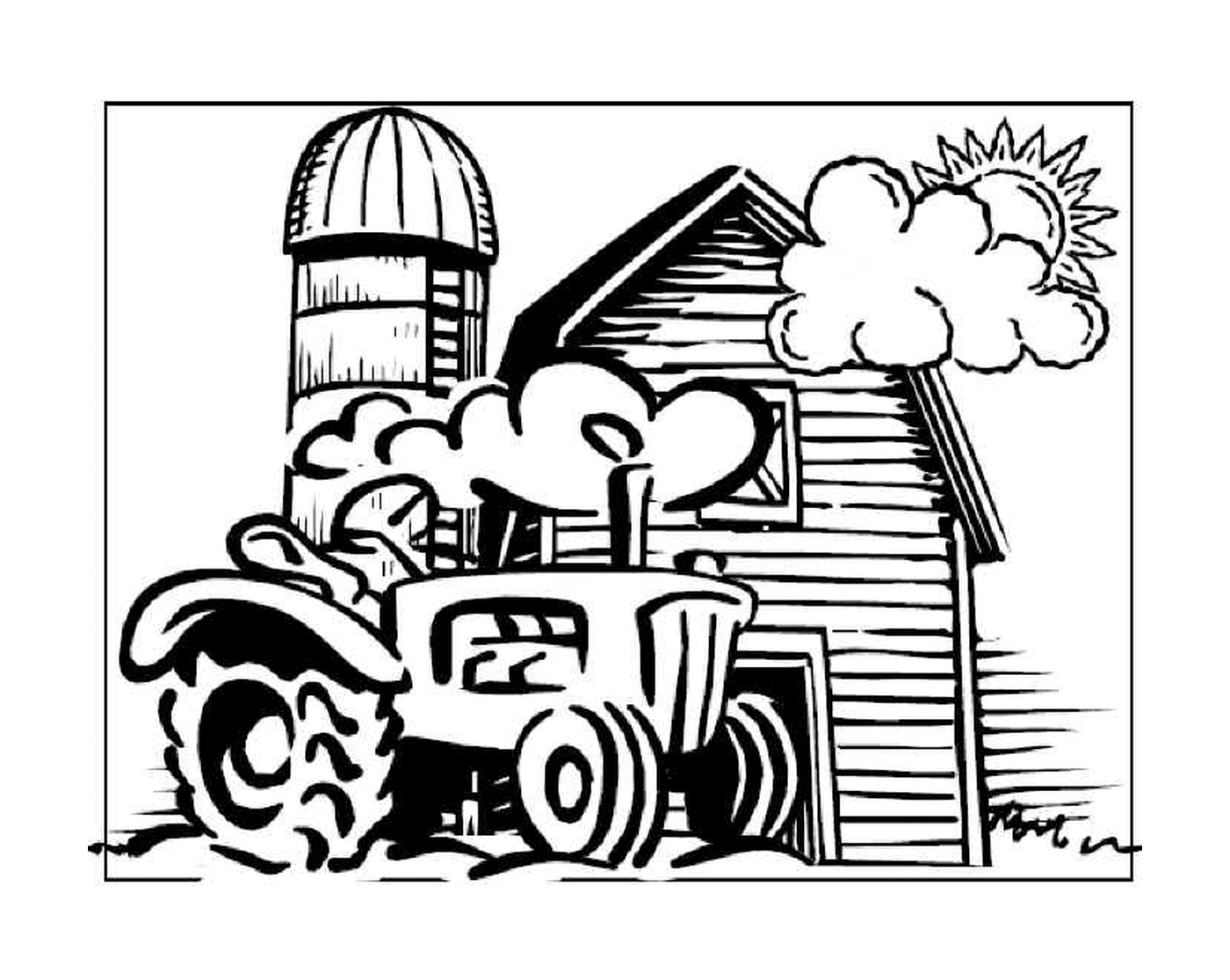  Alter Traktor vor dem Bauernhof 