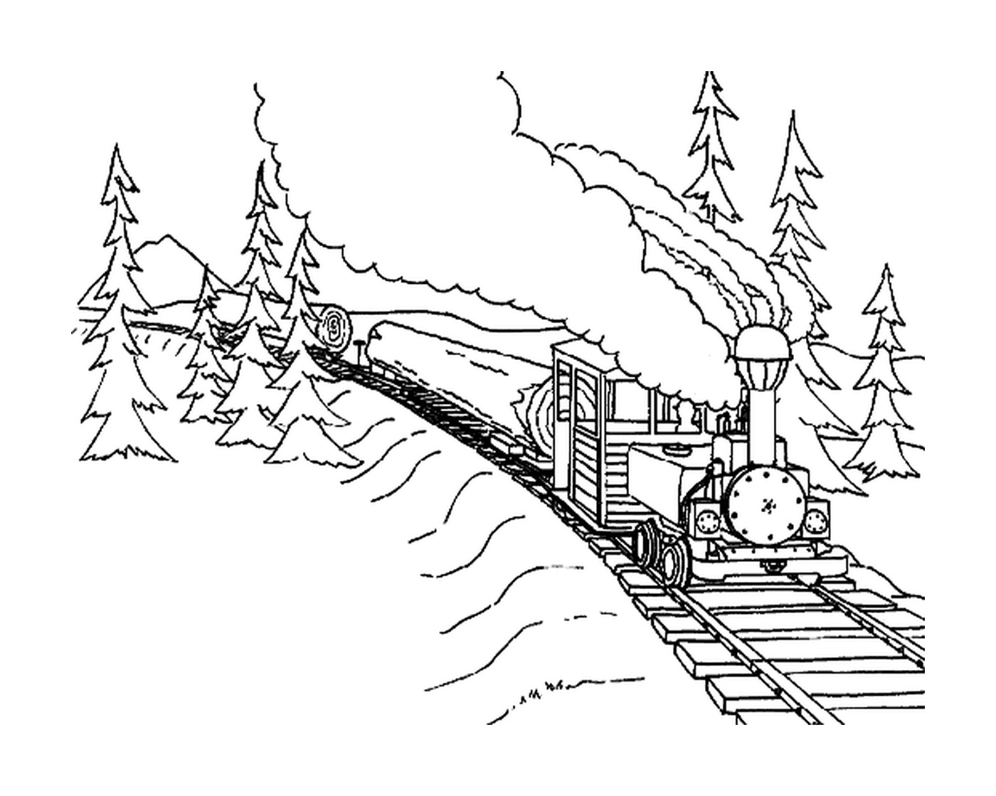  A train carrying trunks of trees 