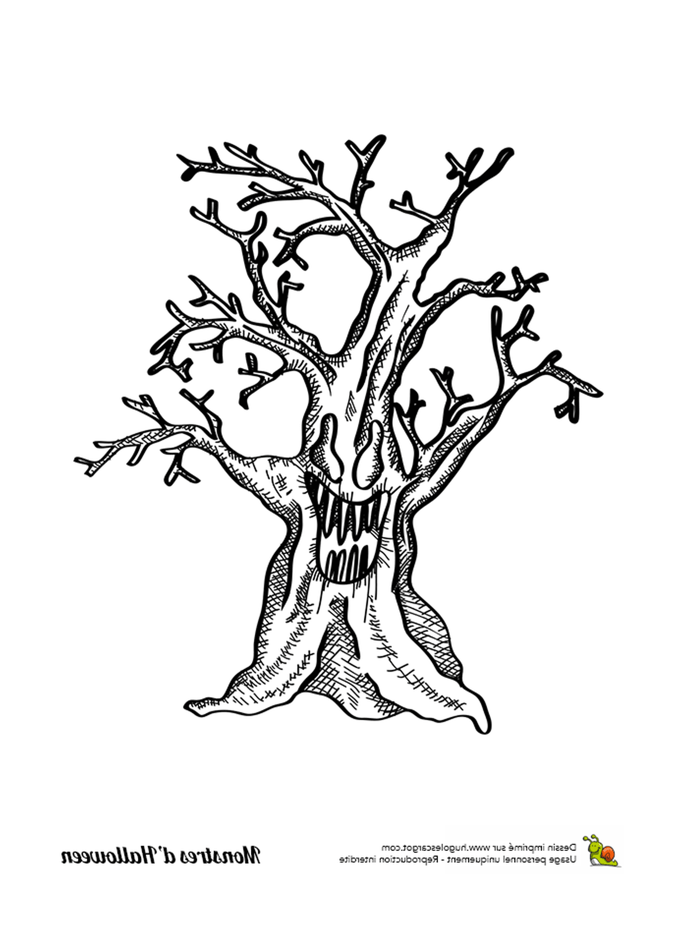  Чернила, старое дерево без листьев 
