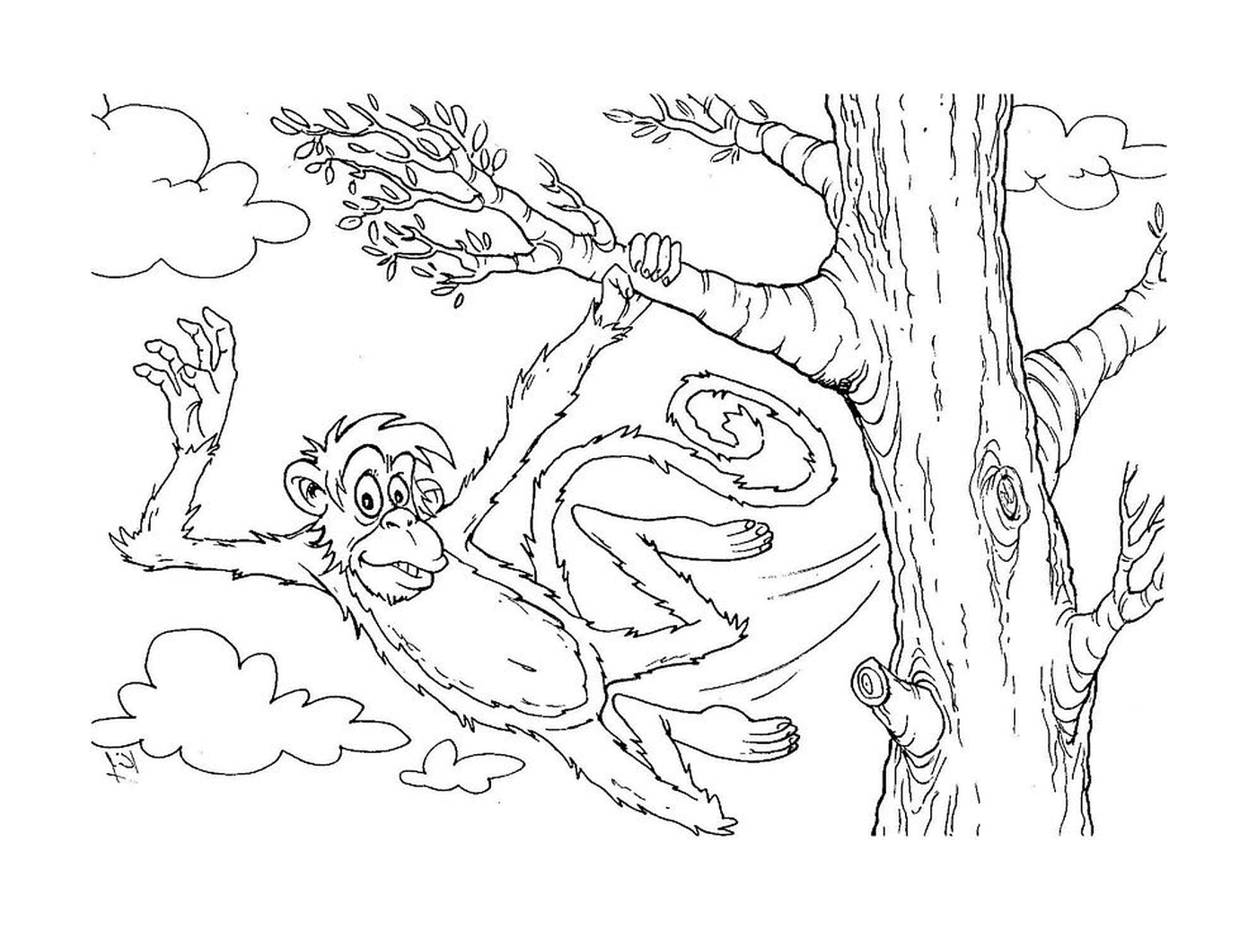  Ein Affe hängt an einem Baum 