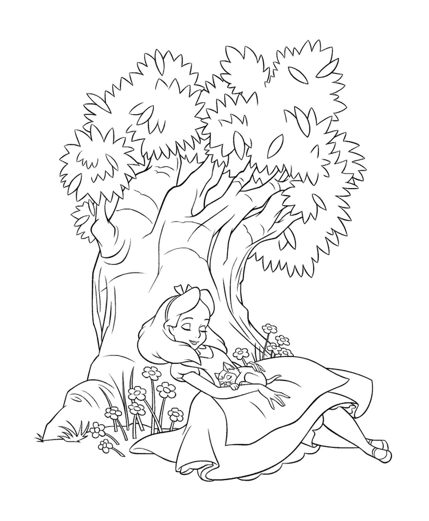  Ein Mädchen, das unter einem Baum sitzt 