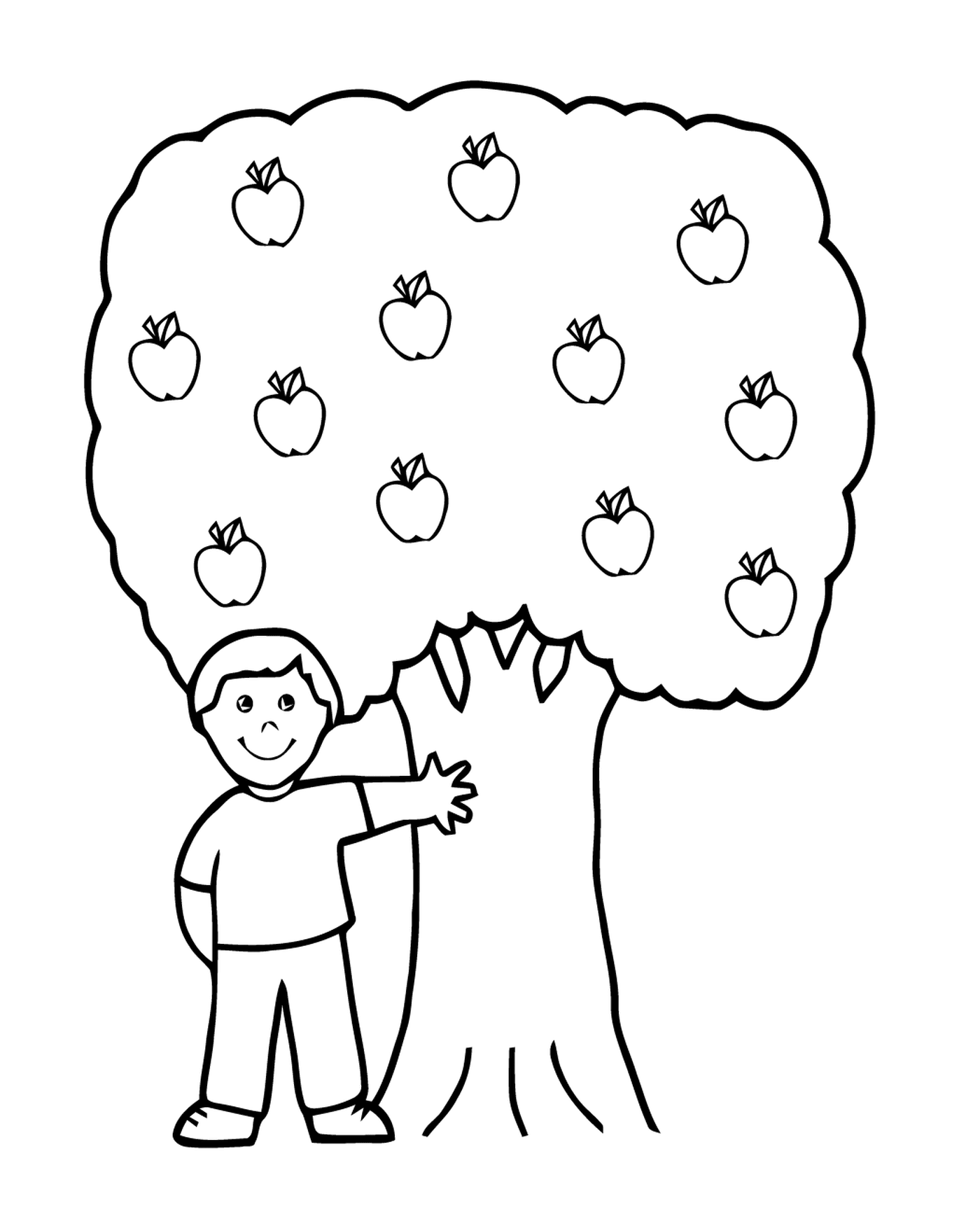  A boy standing next to a tree 