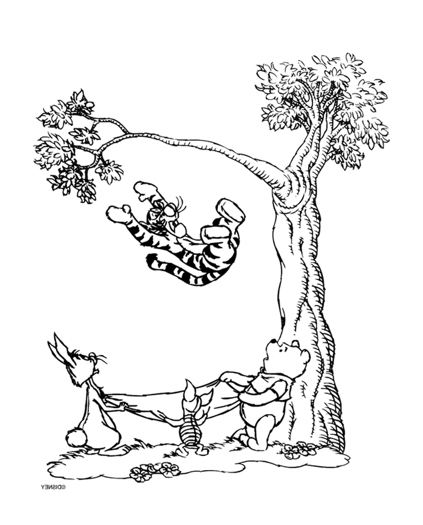  Winnie el oso y Tigrou en una rama de árbol 