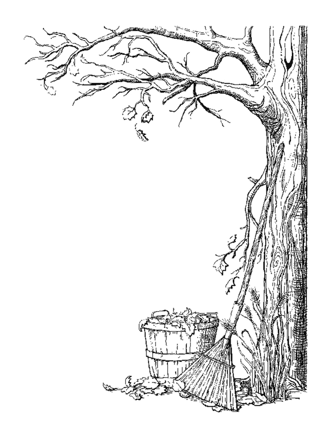  One ink, one apple tree and one apple crate 