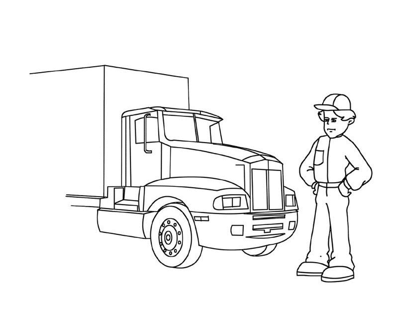  Hombre en frente de un camión grande 
