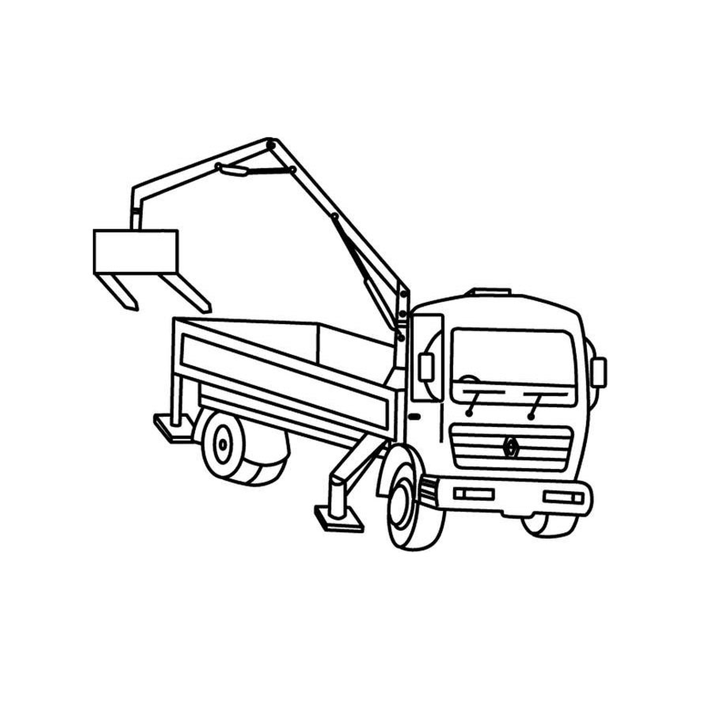  Dump truck raised by a crane 