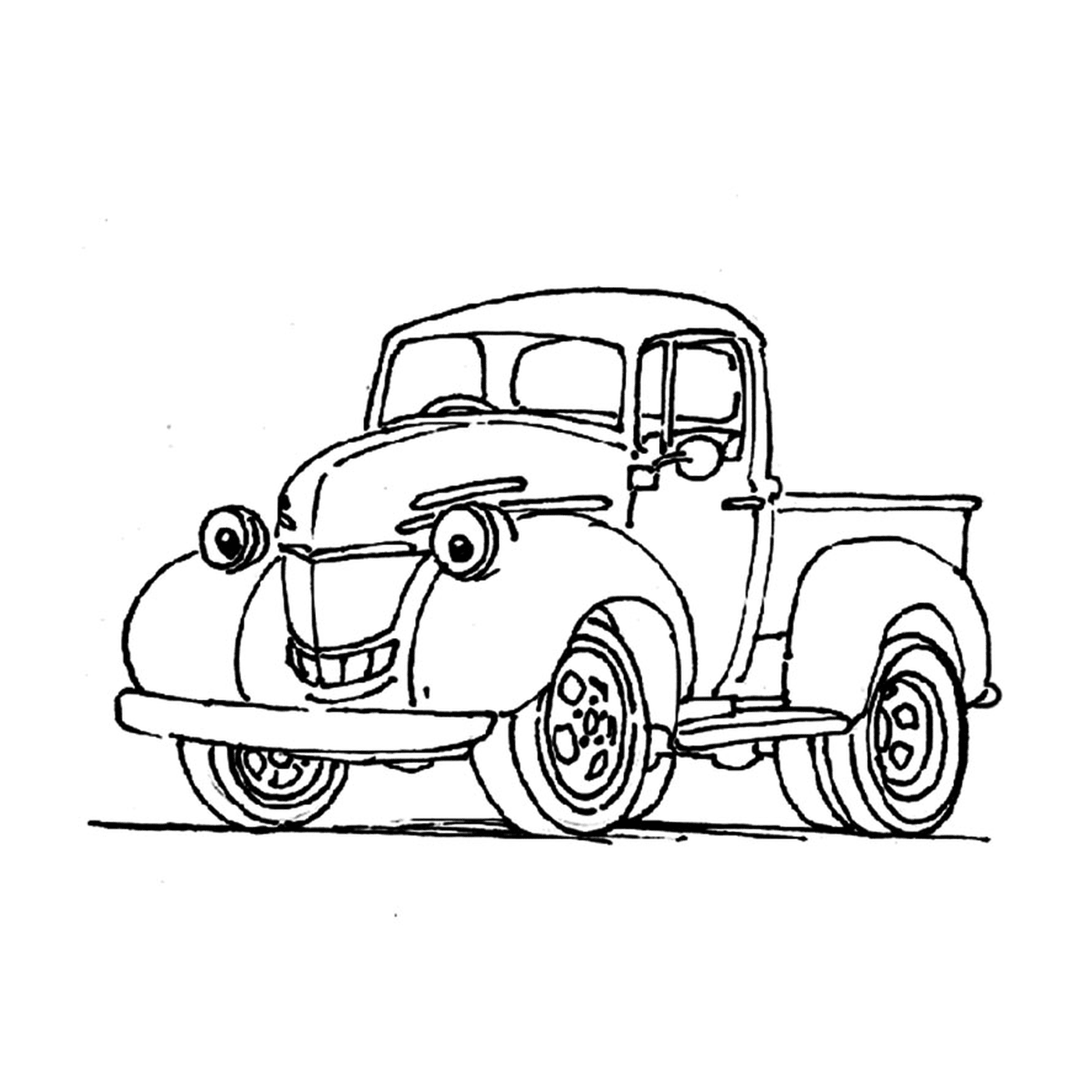  Vecchio camion con un volto sorridente disegnato sul lato 