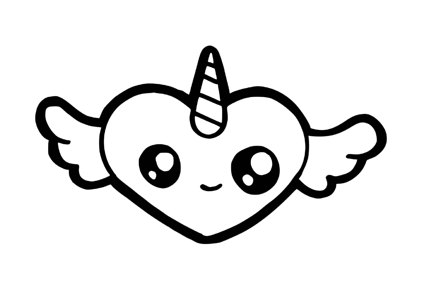  Corazón de unicornio kawaii alado 