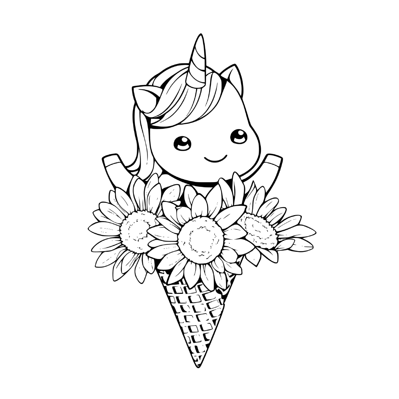  Unicorn in bouquet of flowers 