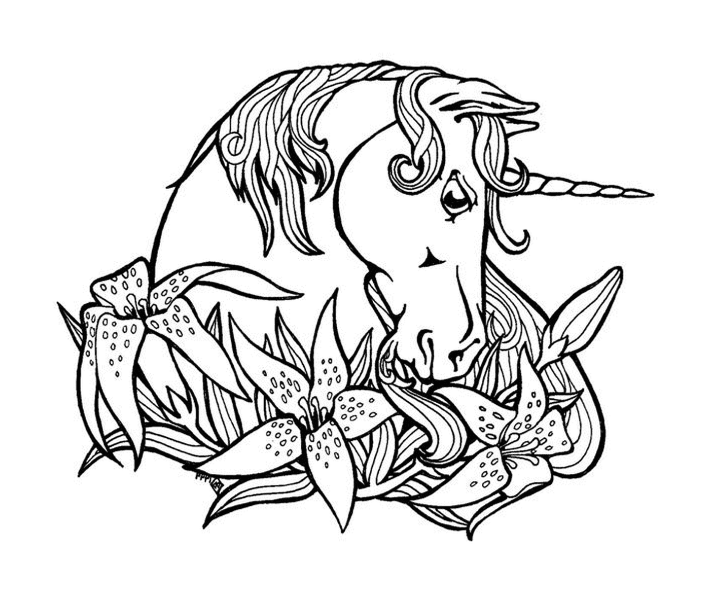  unicorno circondato da una corona di fiori 