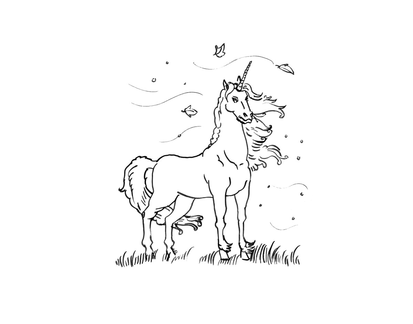  unicorno in piedi in un campo 