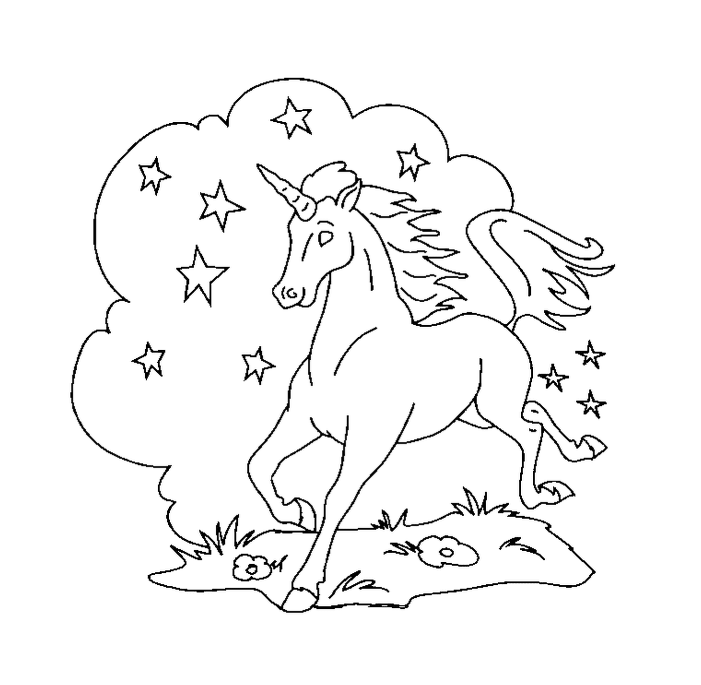  unicornio en una nube de estrellas 