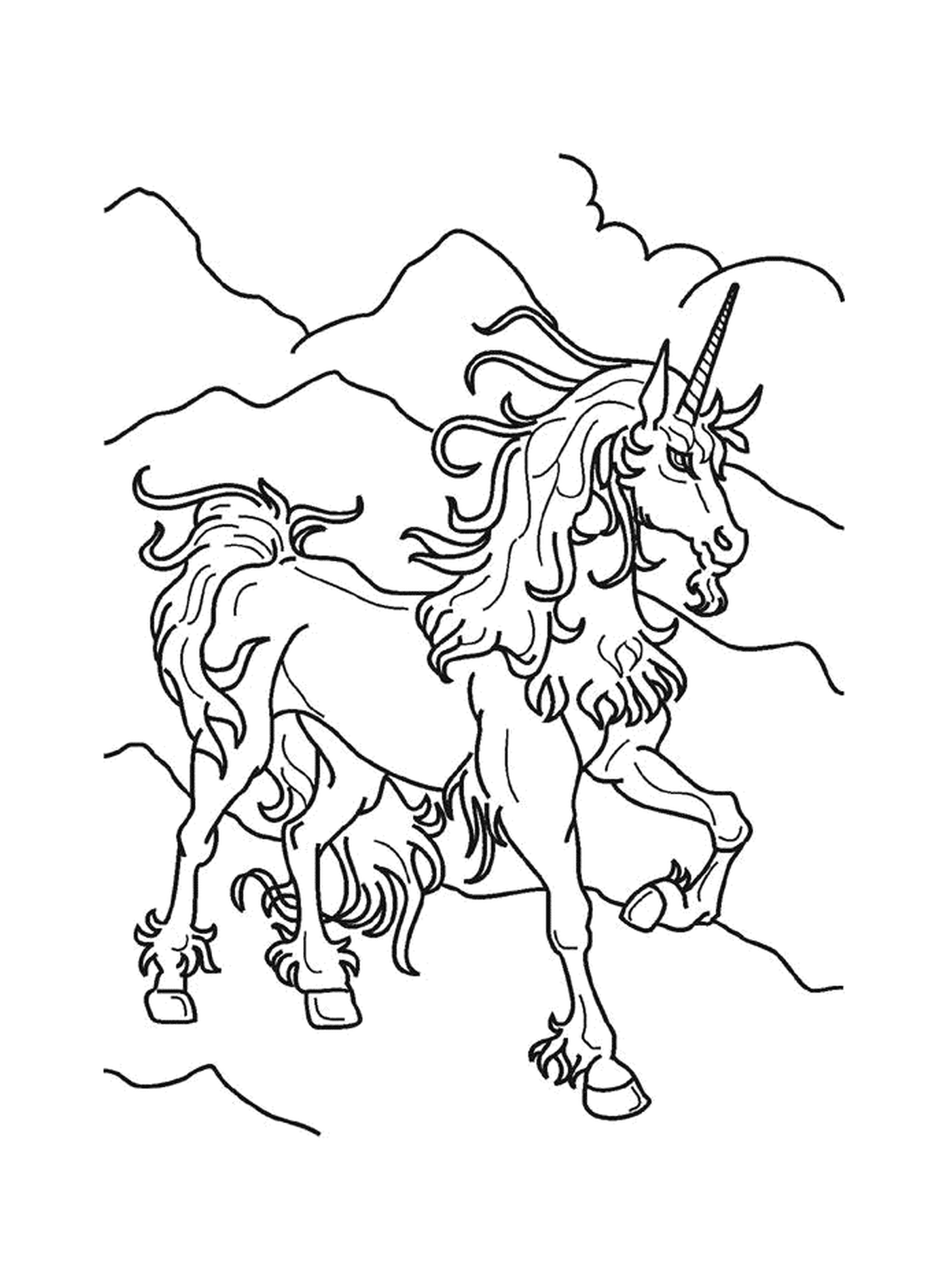  unicornio con montañas en el fondo 