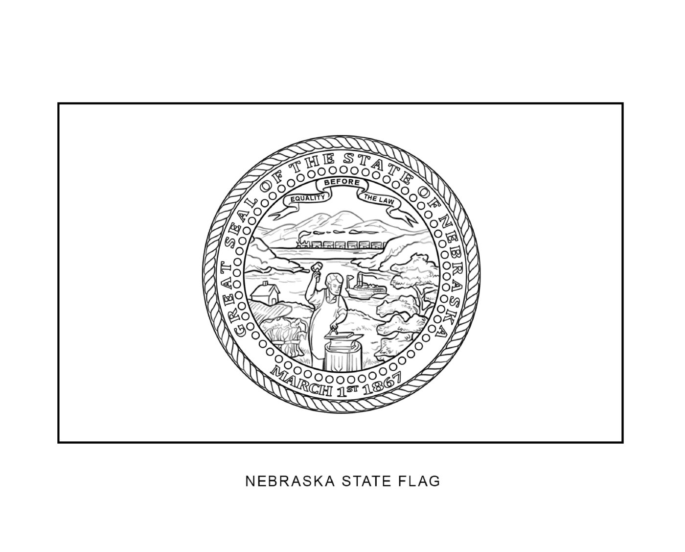  Nebraska State Flag in black and white 