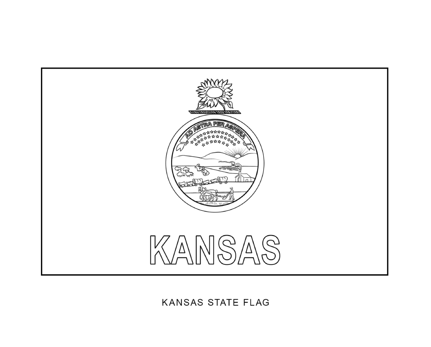 Kansas State flag in black and white 
