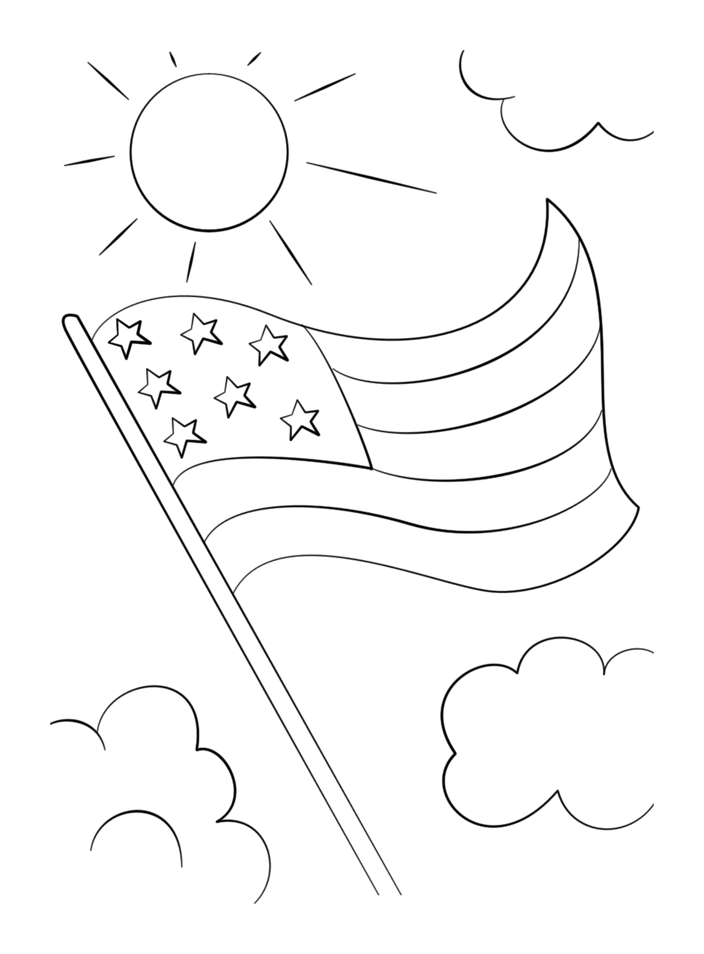  Amerikanische Flagge mit Sternen, die am Himmel schweben 