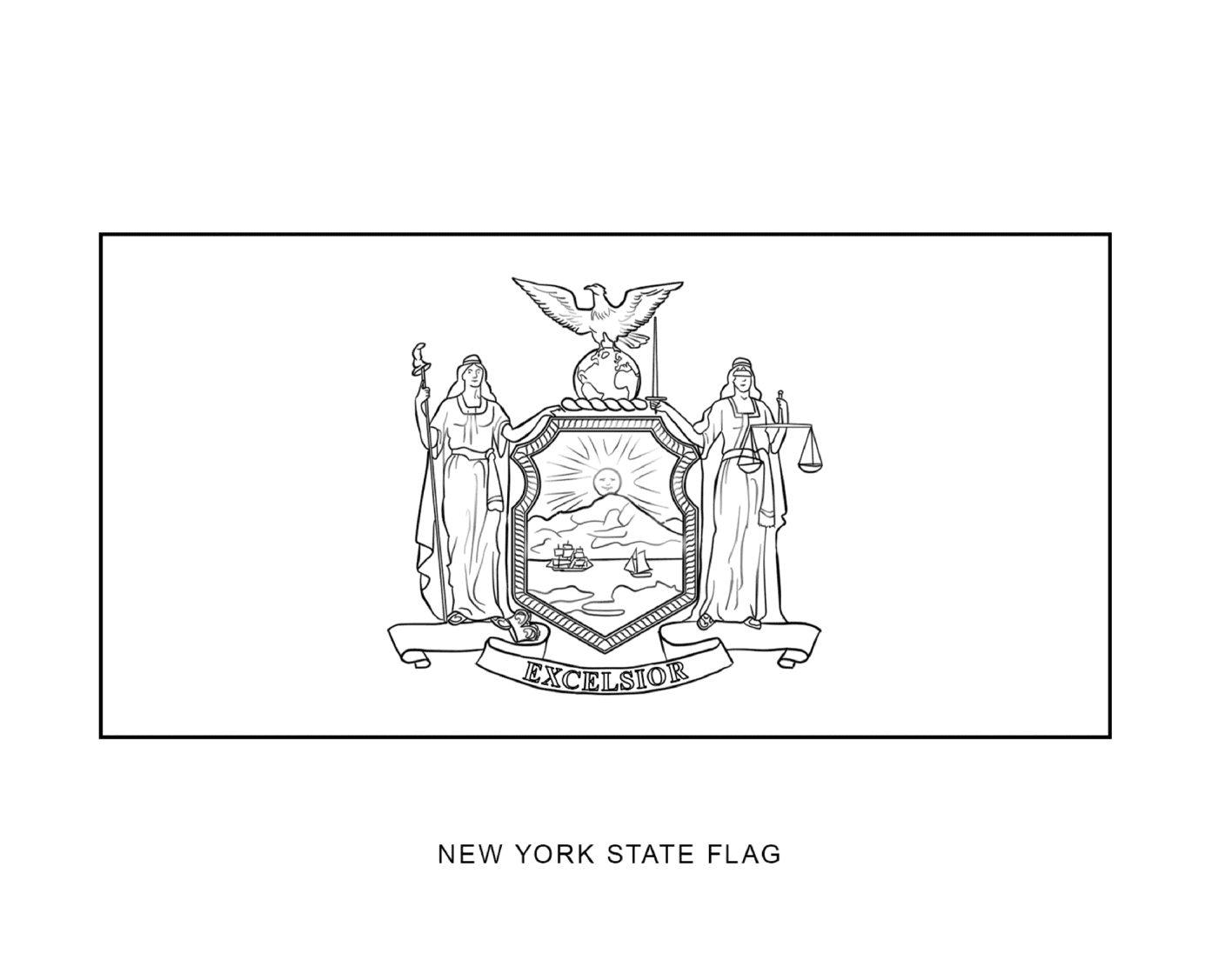  New York State flag drawn in black ink 