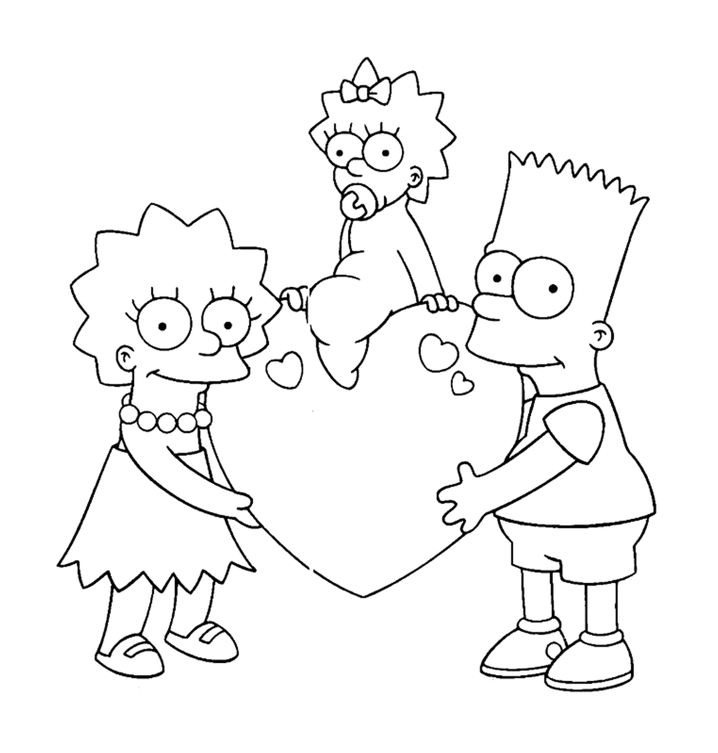  Los Simpson sosteniendo un corazón con Maggie 