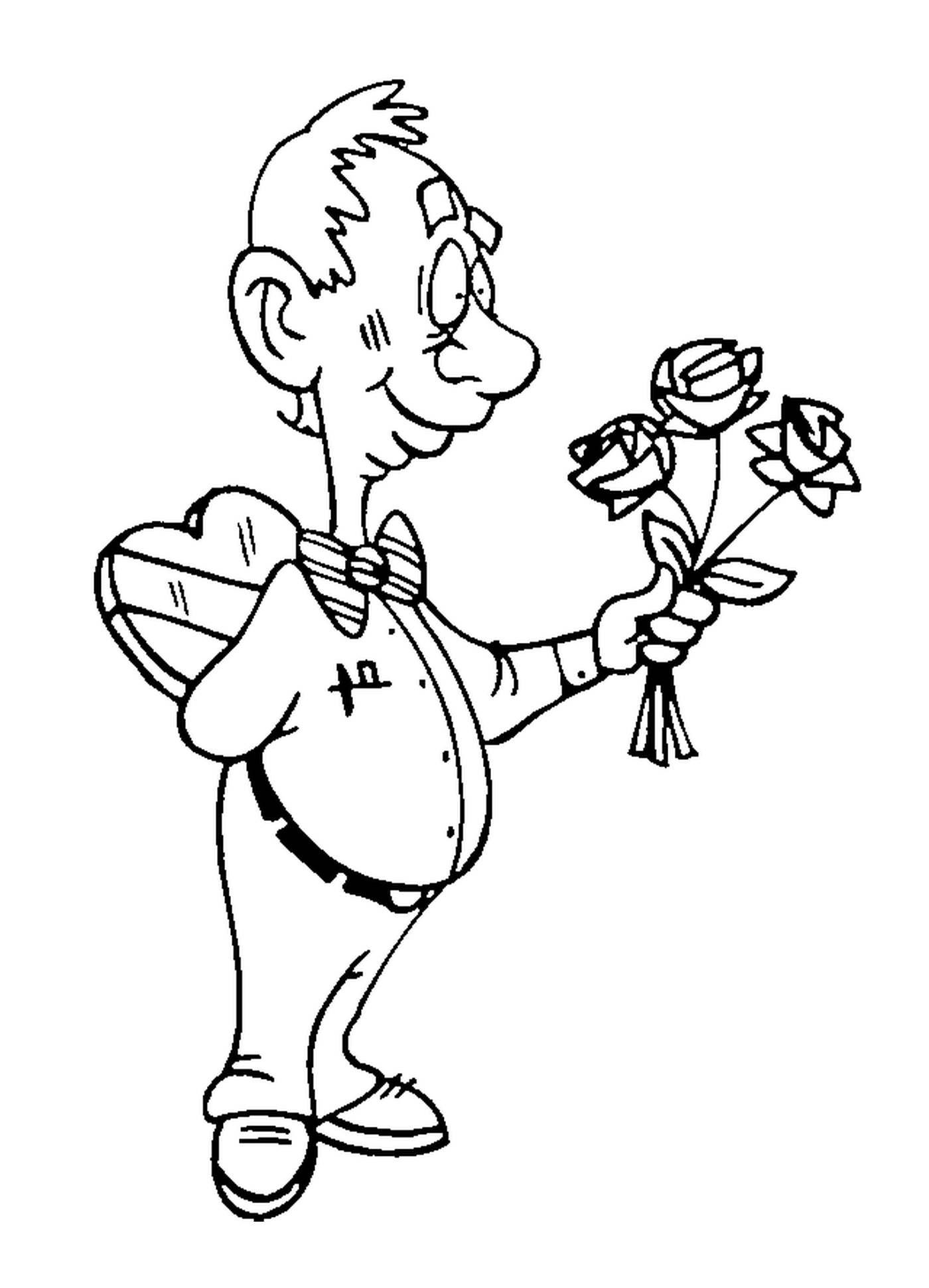  A man holding a bouquet of roses 