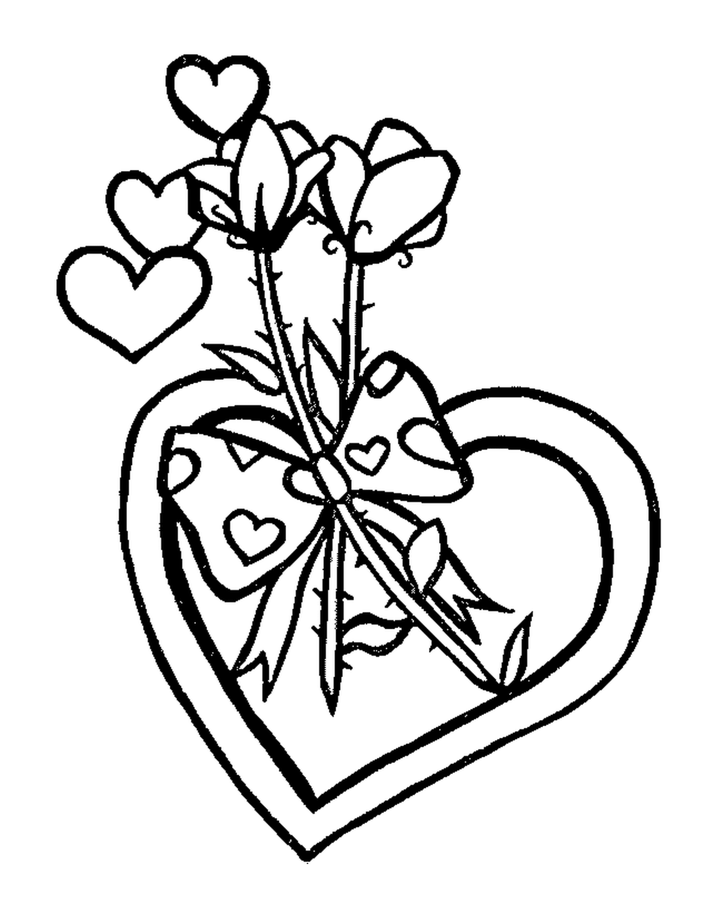  Un cuore con un mazzo di fiori 