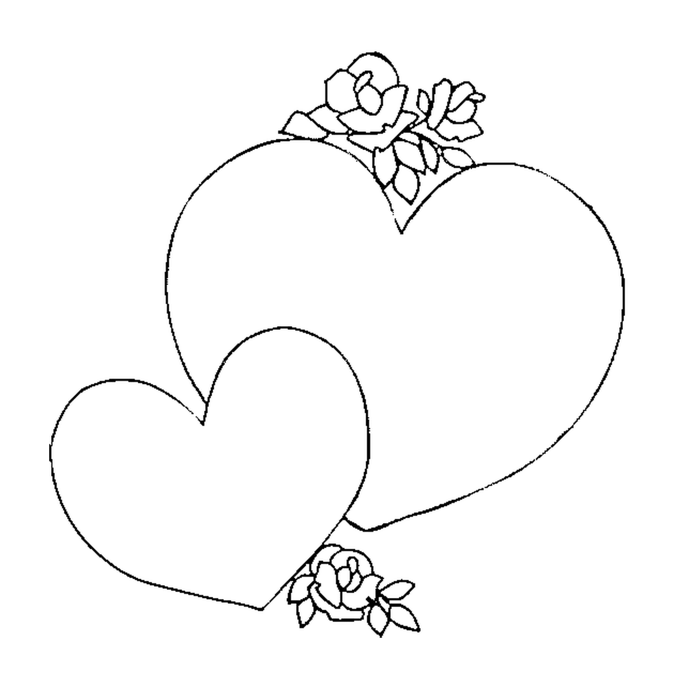  Zwei Herzen mit gestapelten Rosen 