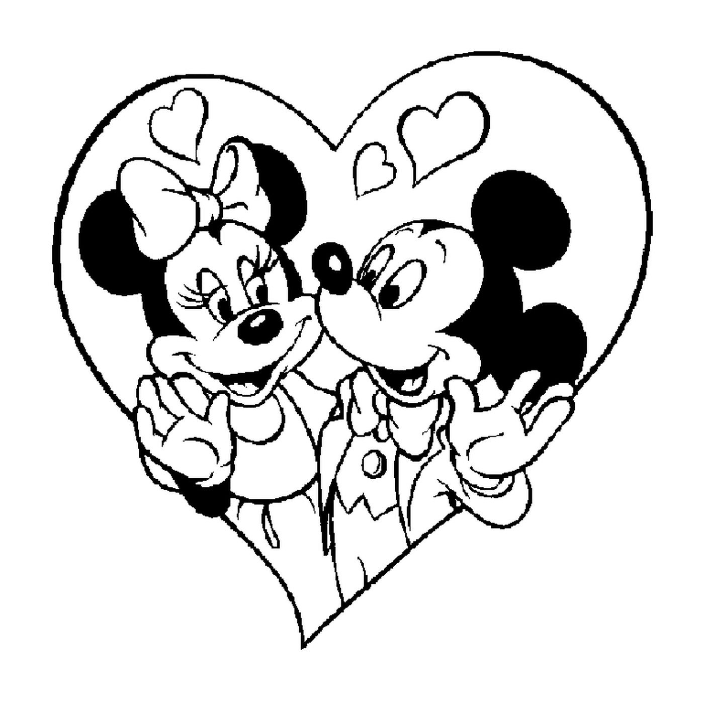  Mickey y Minnie Mouse en un corazón 