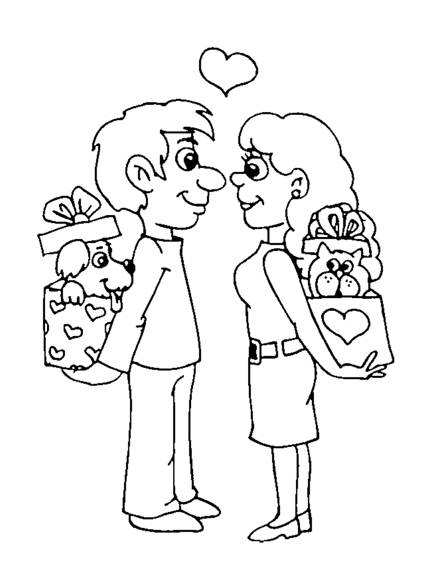  Two lovers holding gifts 