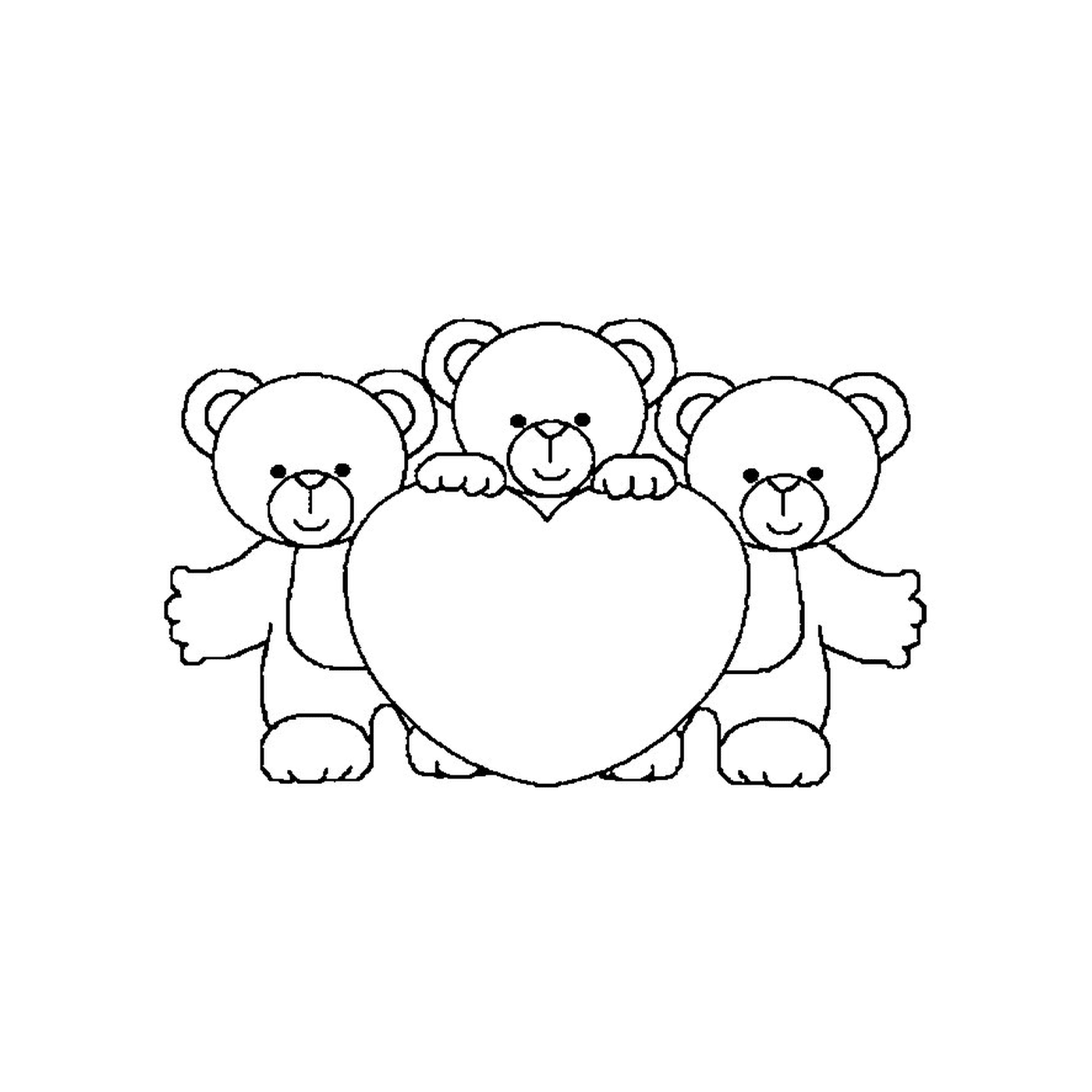  Drei Teddybären, die ein großes Herz halten 