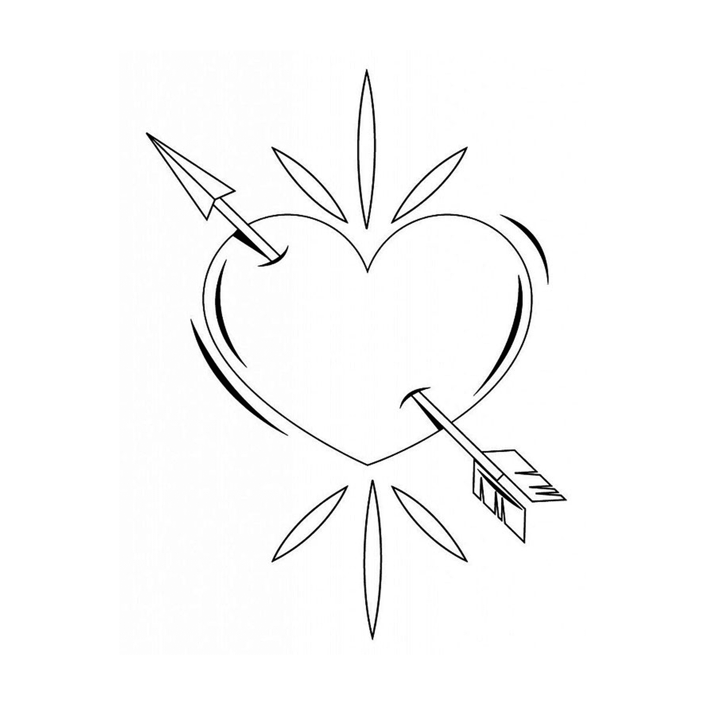  Un cuore trafitto da una freccia disegnata con inchiostro nero 