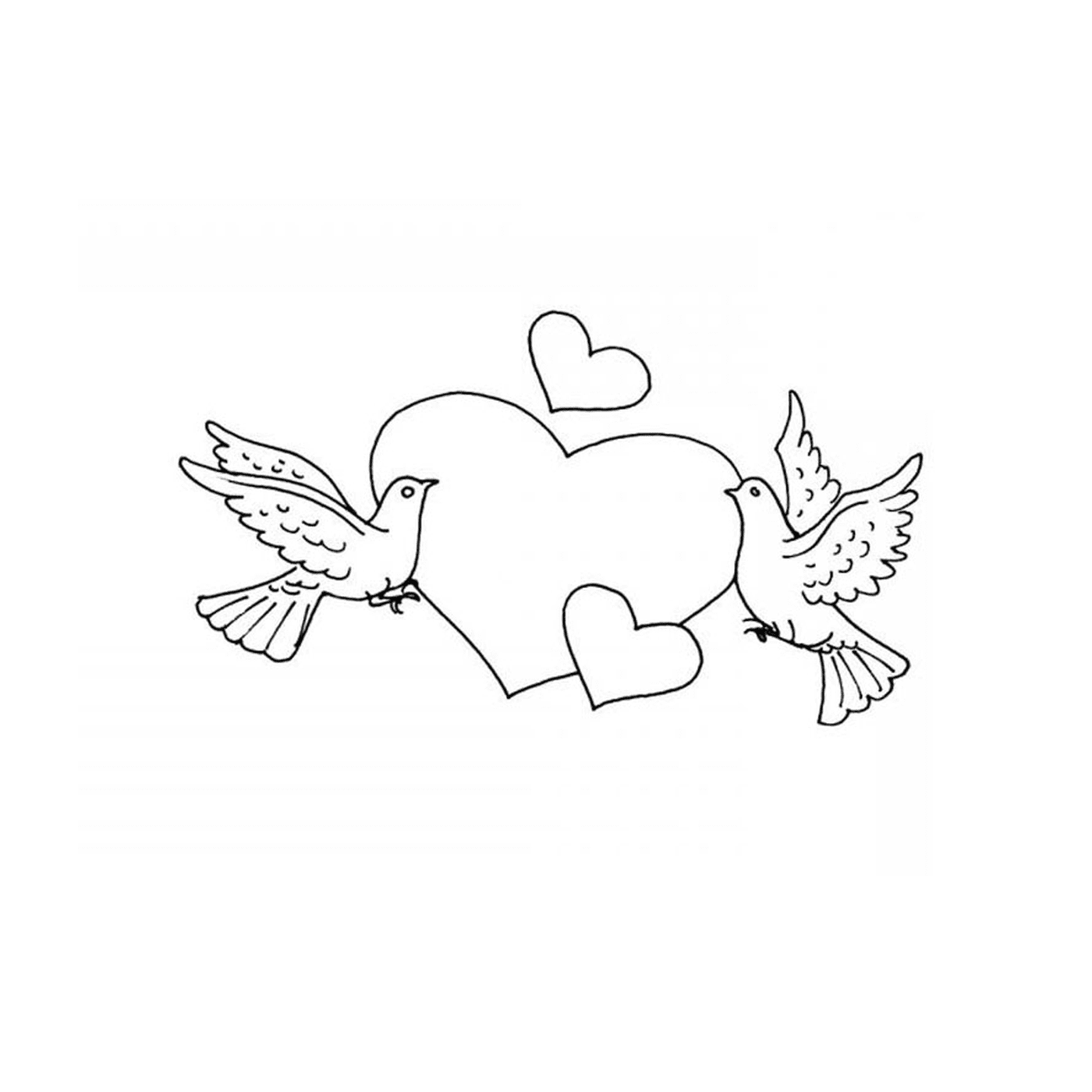  A couple of birds flying around a heart 