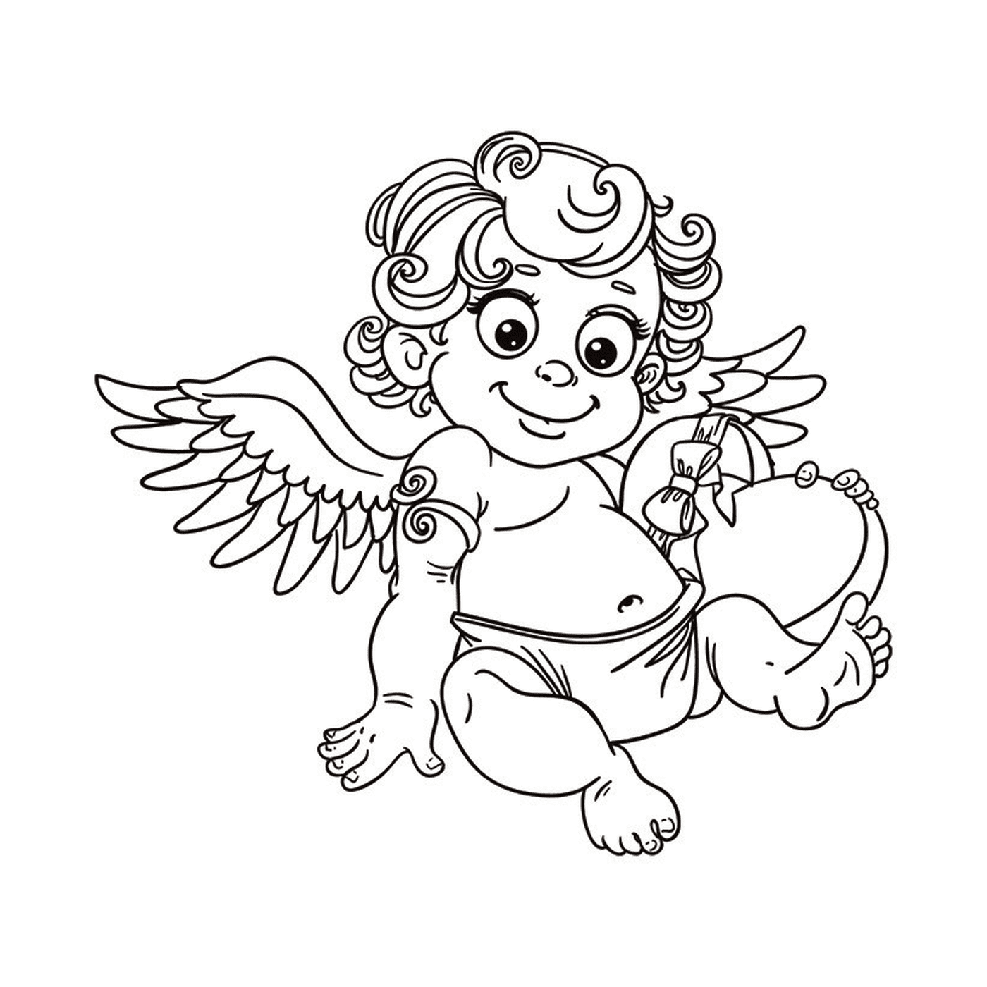  Un piccolo Cupido con un cuore 