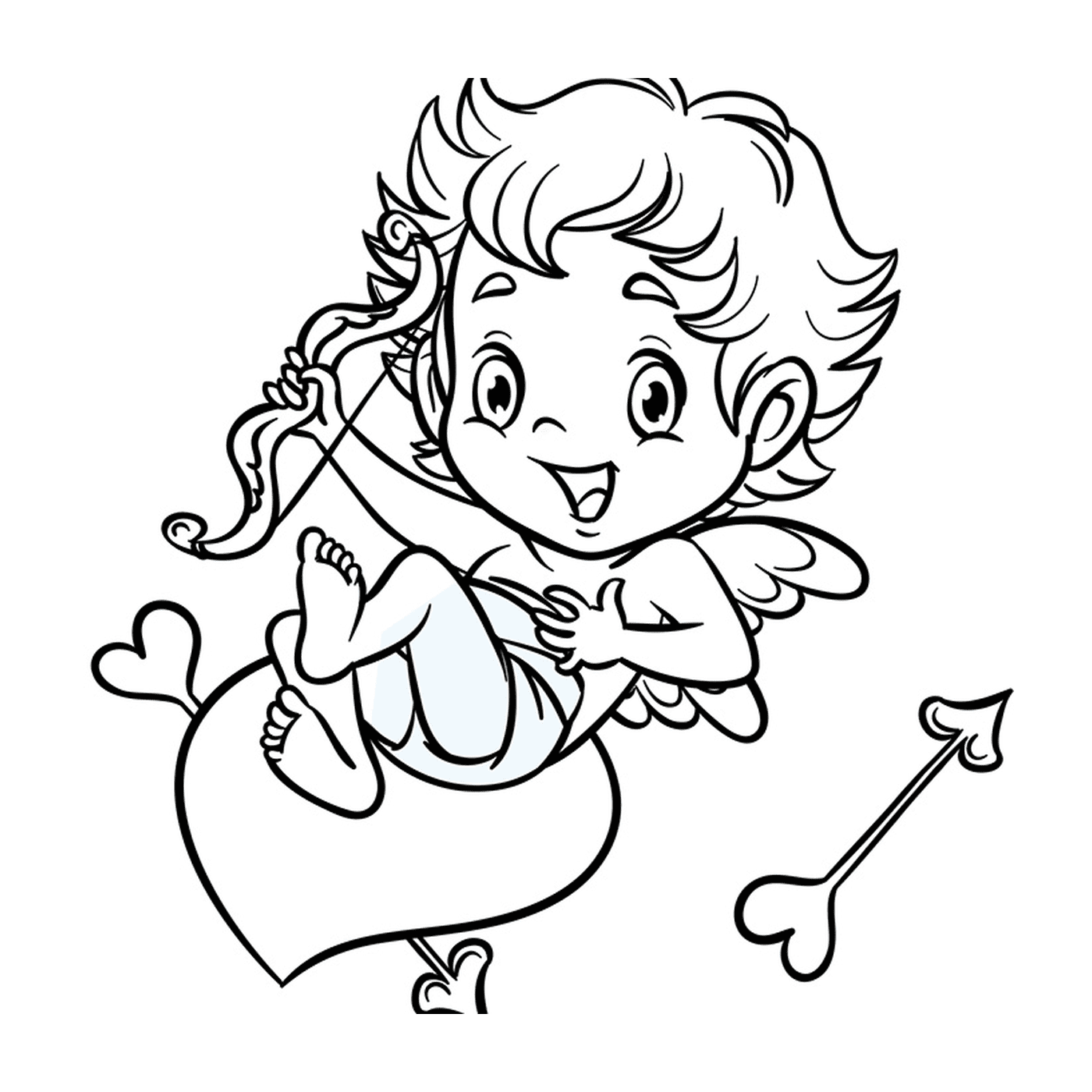  Un piccolo Cupido con un cuore e una freccia 