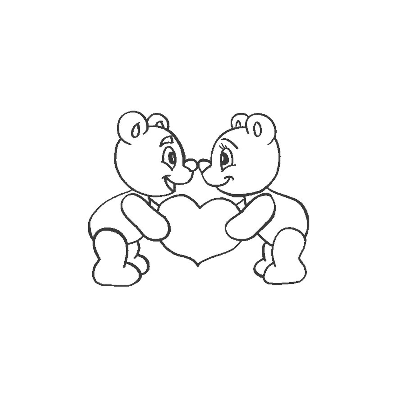  Due orsacchiotti che tengono in mano un cuore 