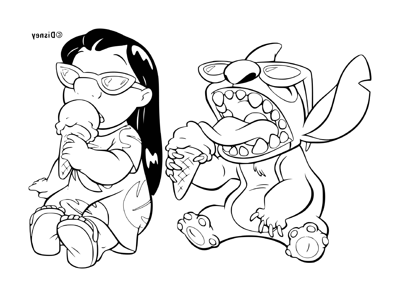  Due personaggi dei cartoni animati, uno dei quali mangia una fetta di pizza 