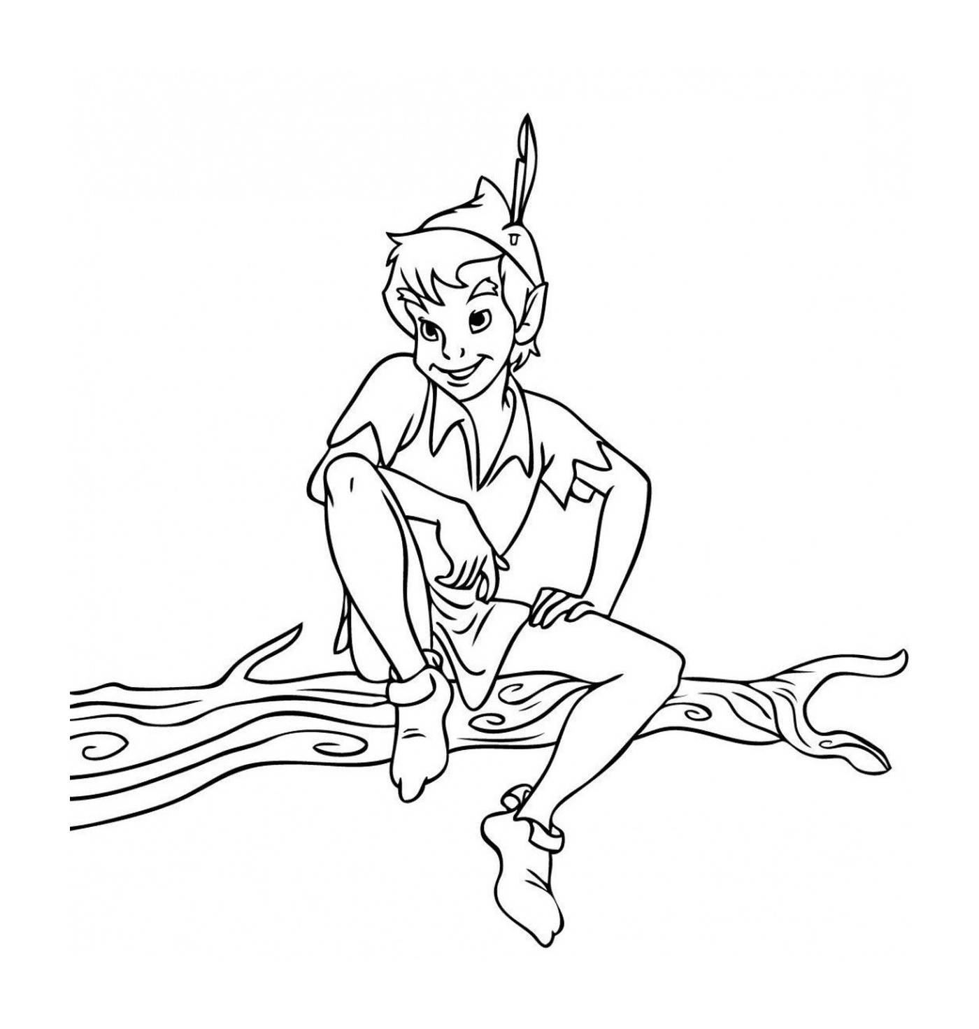  An adult of Peter Pan sitting on a tree branch 