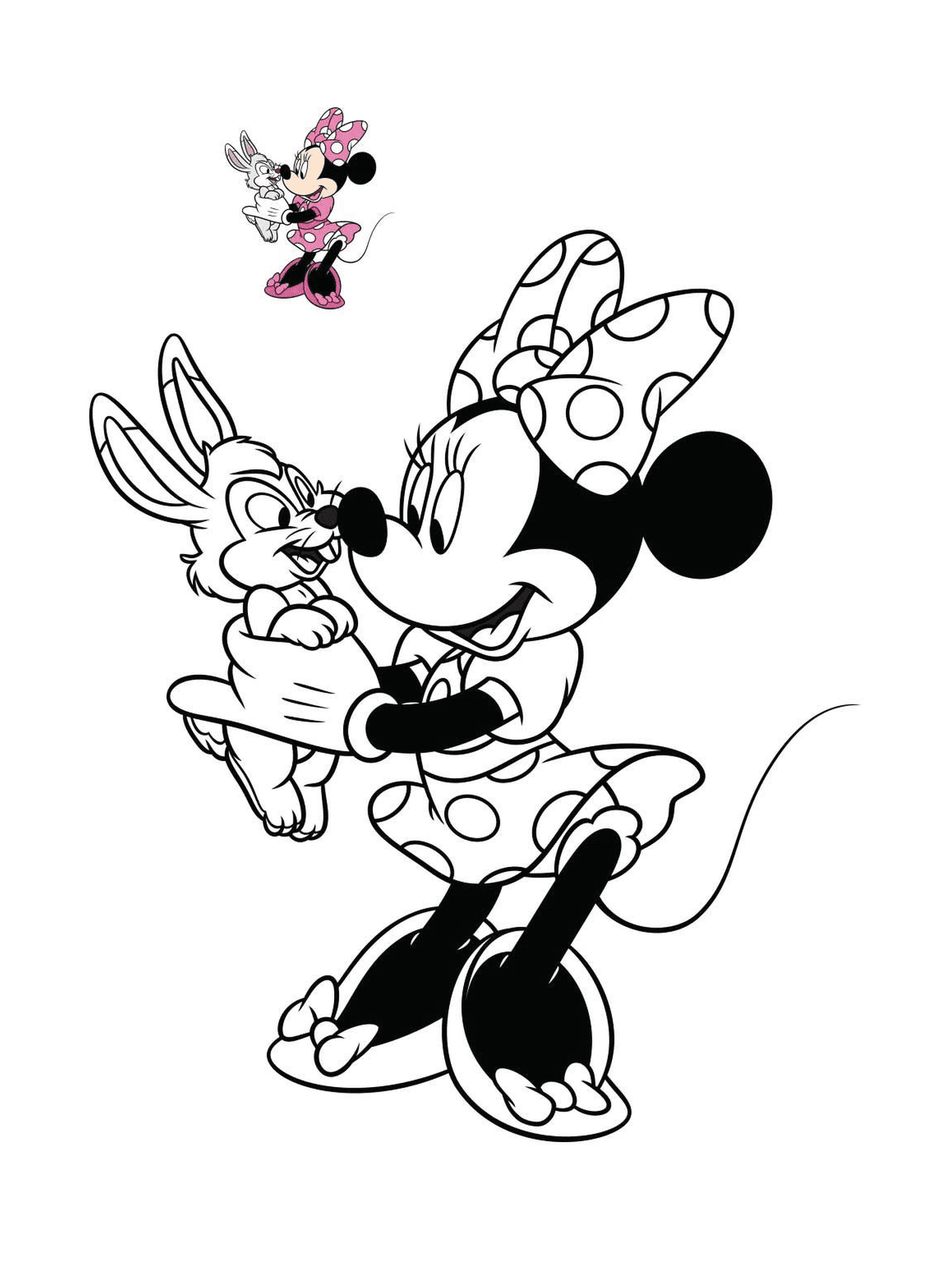  Minnie Mouse sostiene un conejo en sus manos 