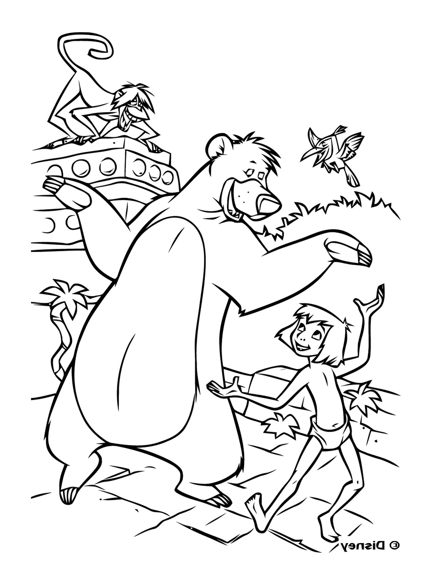  Человек и медведь стоят перед лодкой 