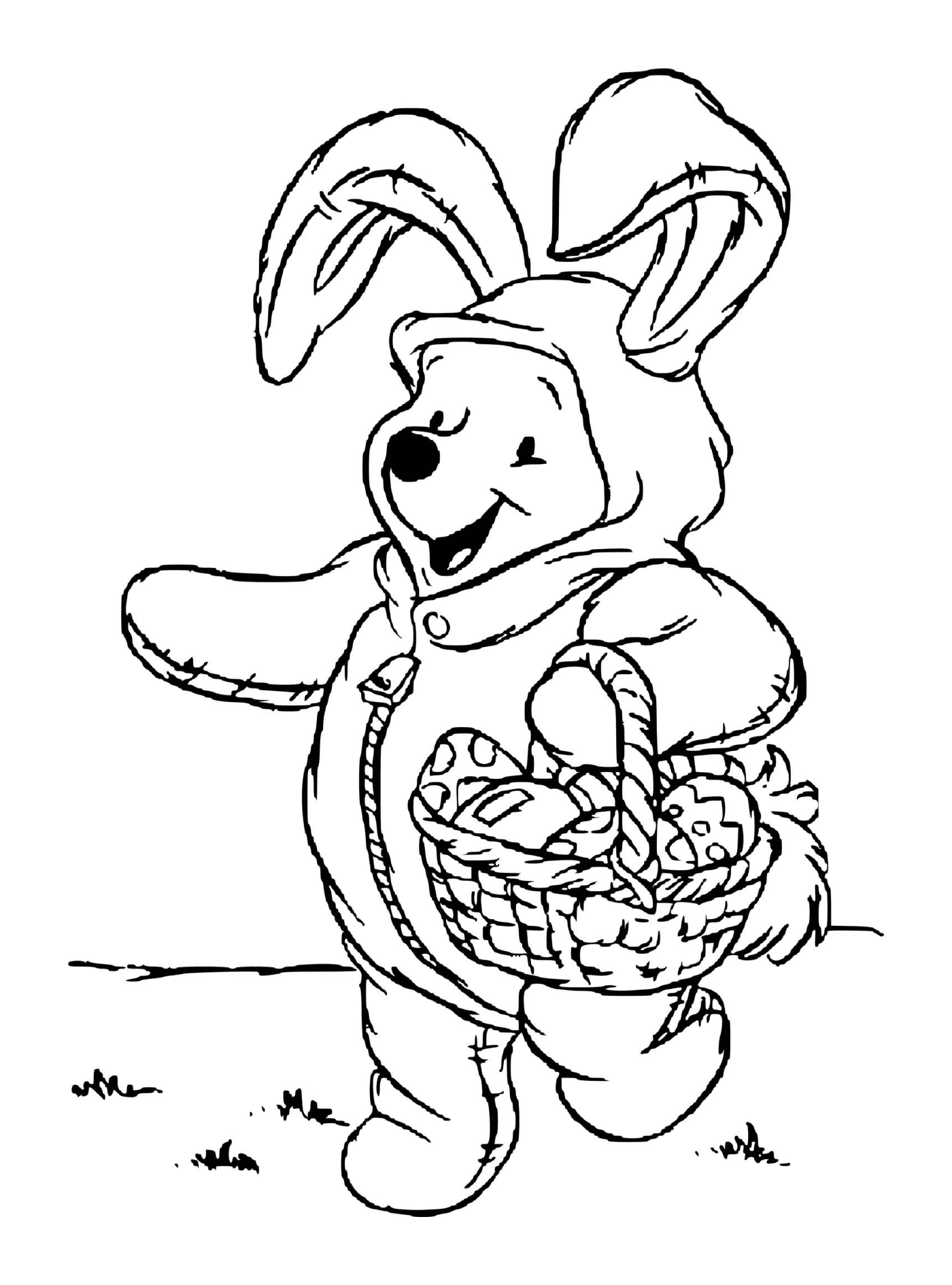  Winnie el oso disfrazado de conejo para Pascua 