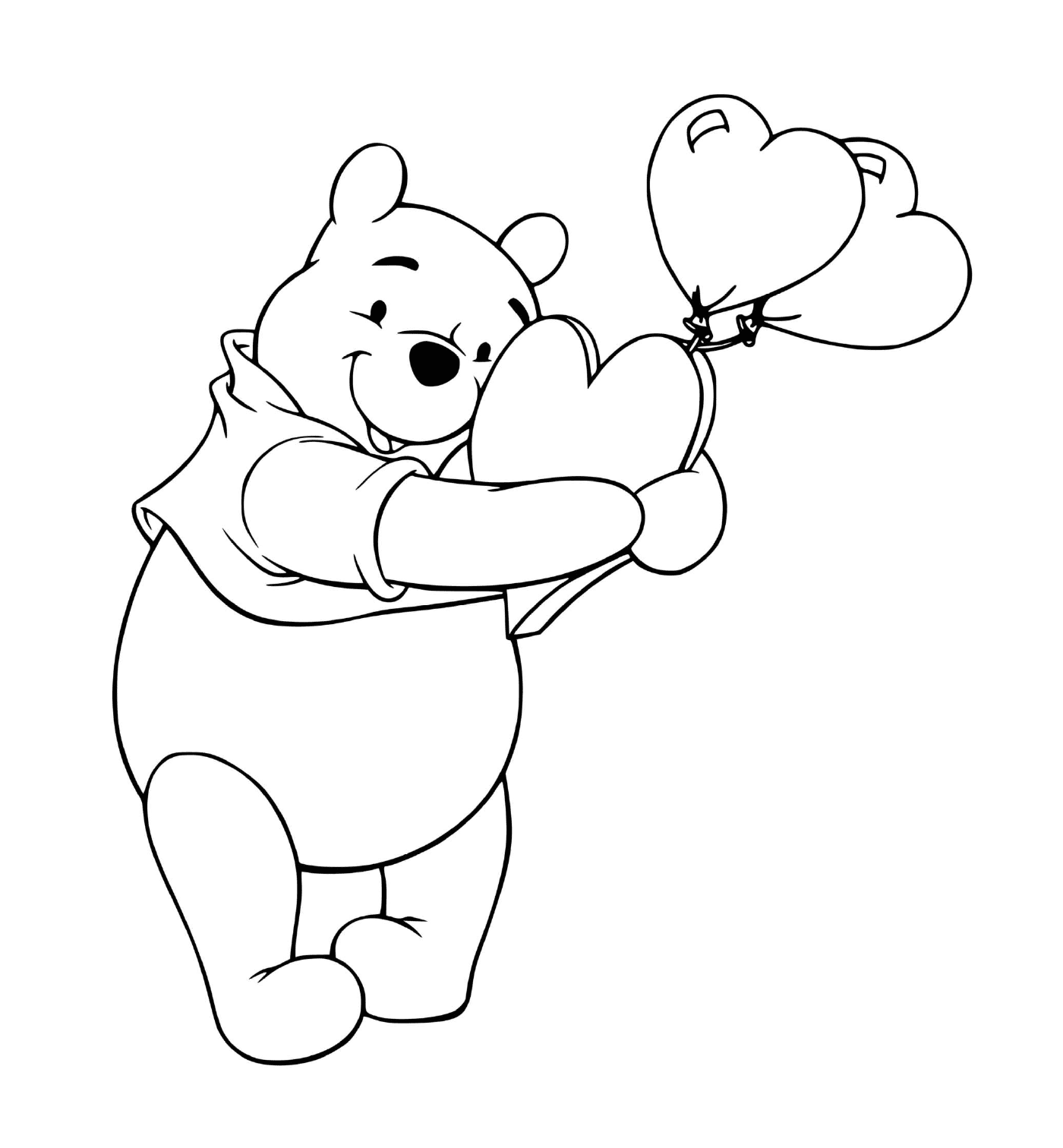  Winnie the bear with heart-shaped balloons 