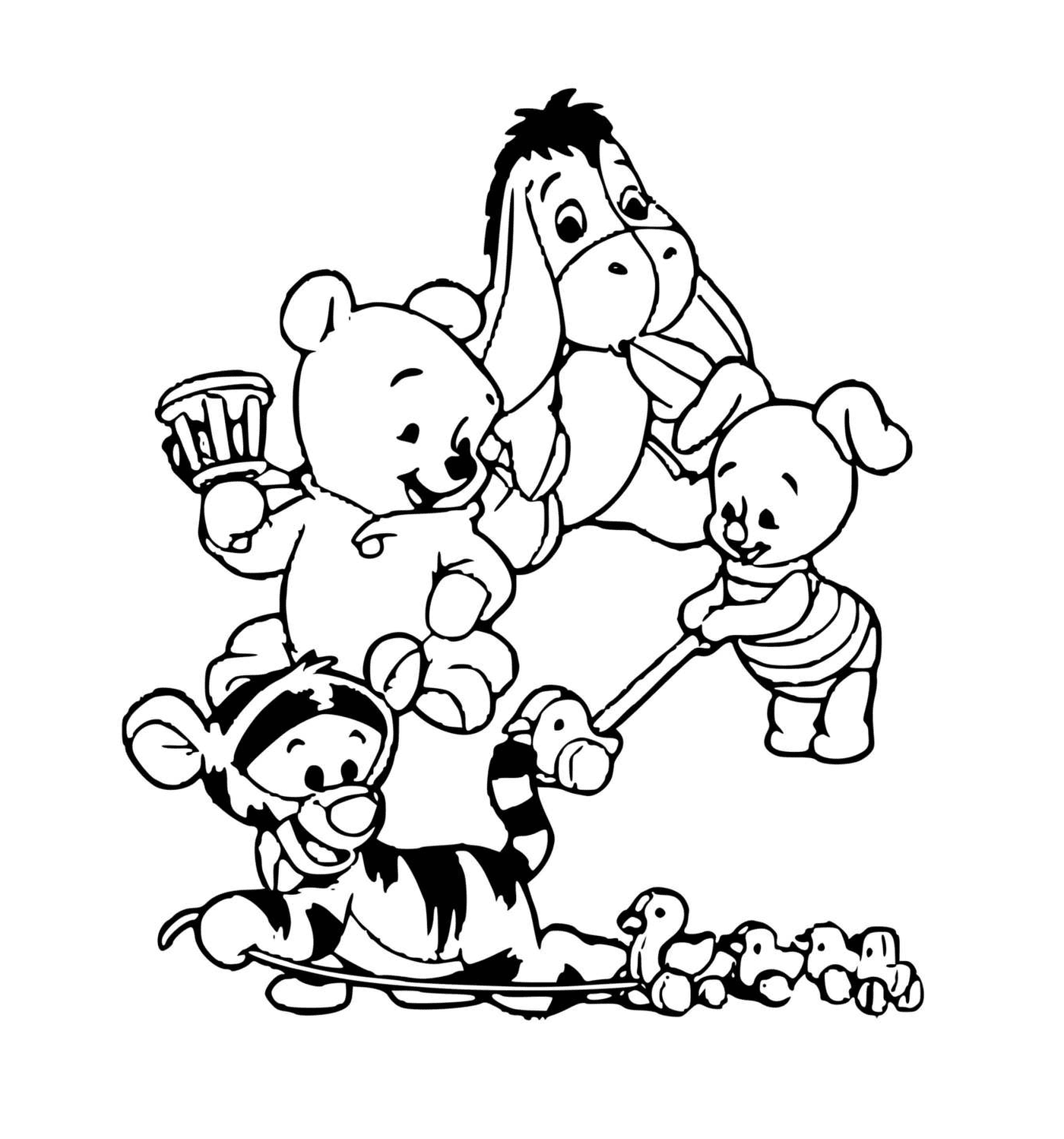  Porcinet, Winnie, Tigrou und Bourriquet als Babys 