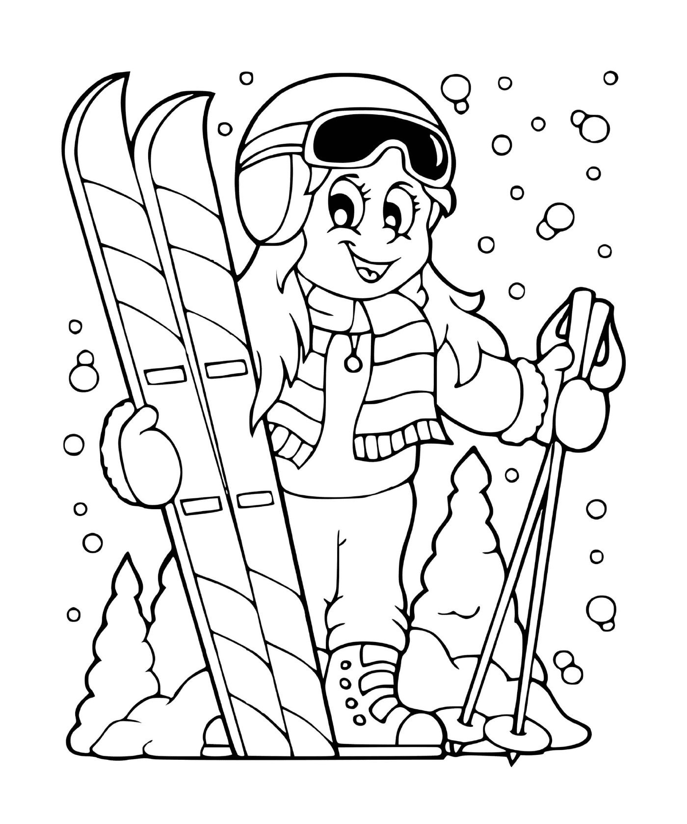  Girl skis alpine in winter 
