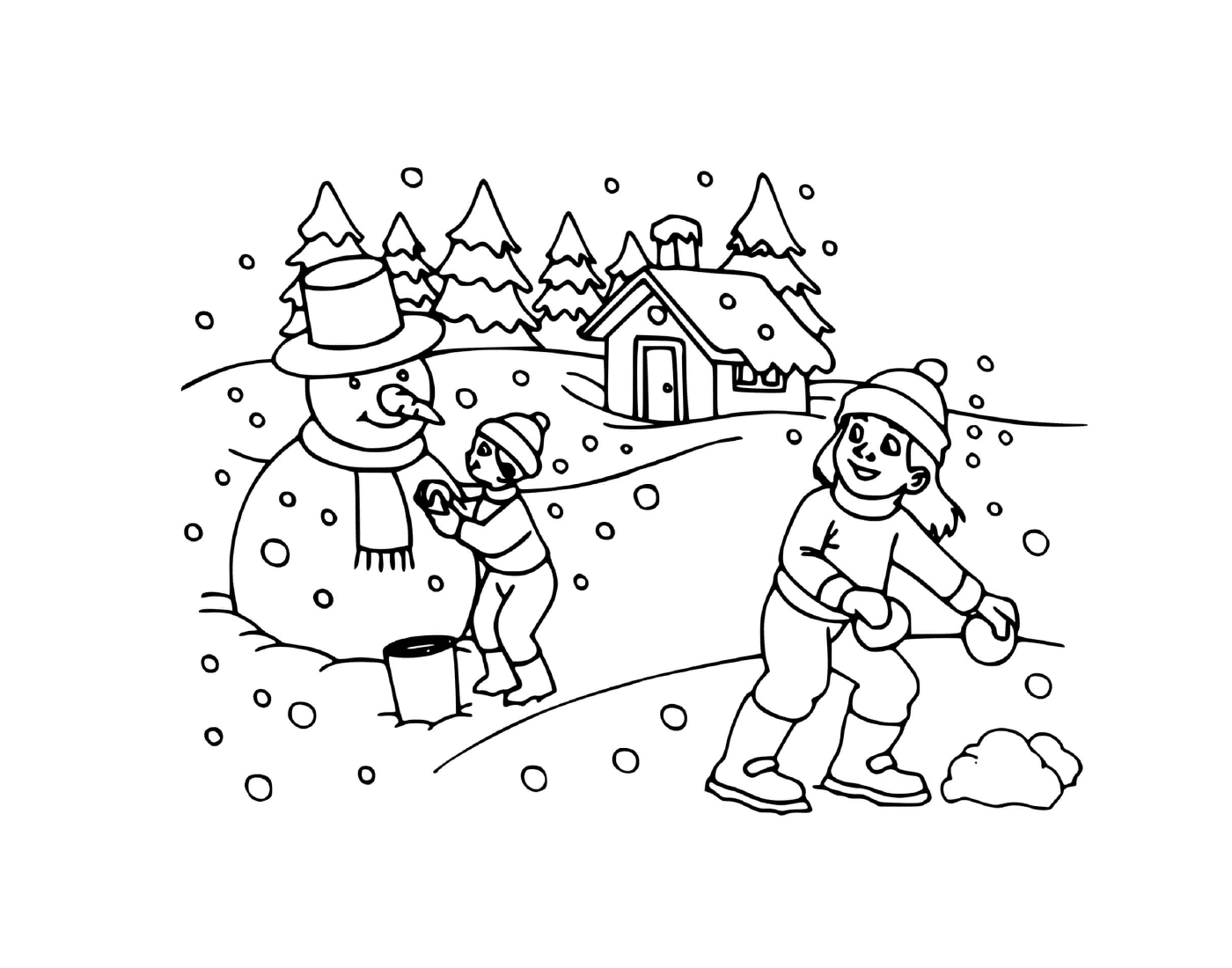  Casa de niños bajo la nieve en invierno 