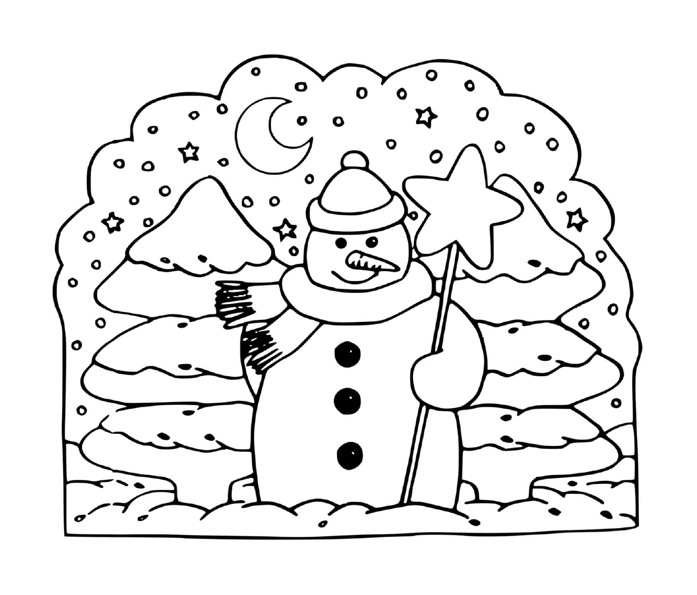  Hombre de nieve al lado del árbol 