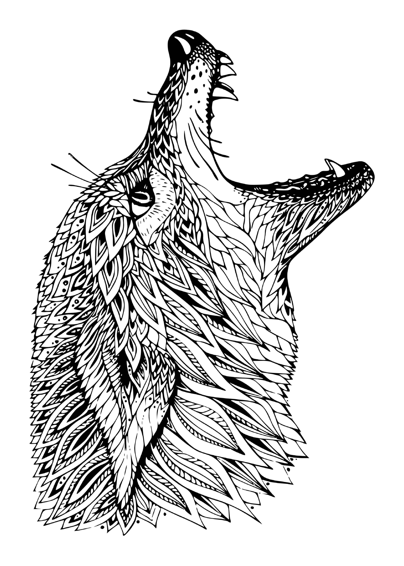  Детальная голова волк-мандала 