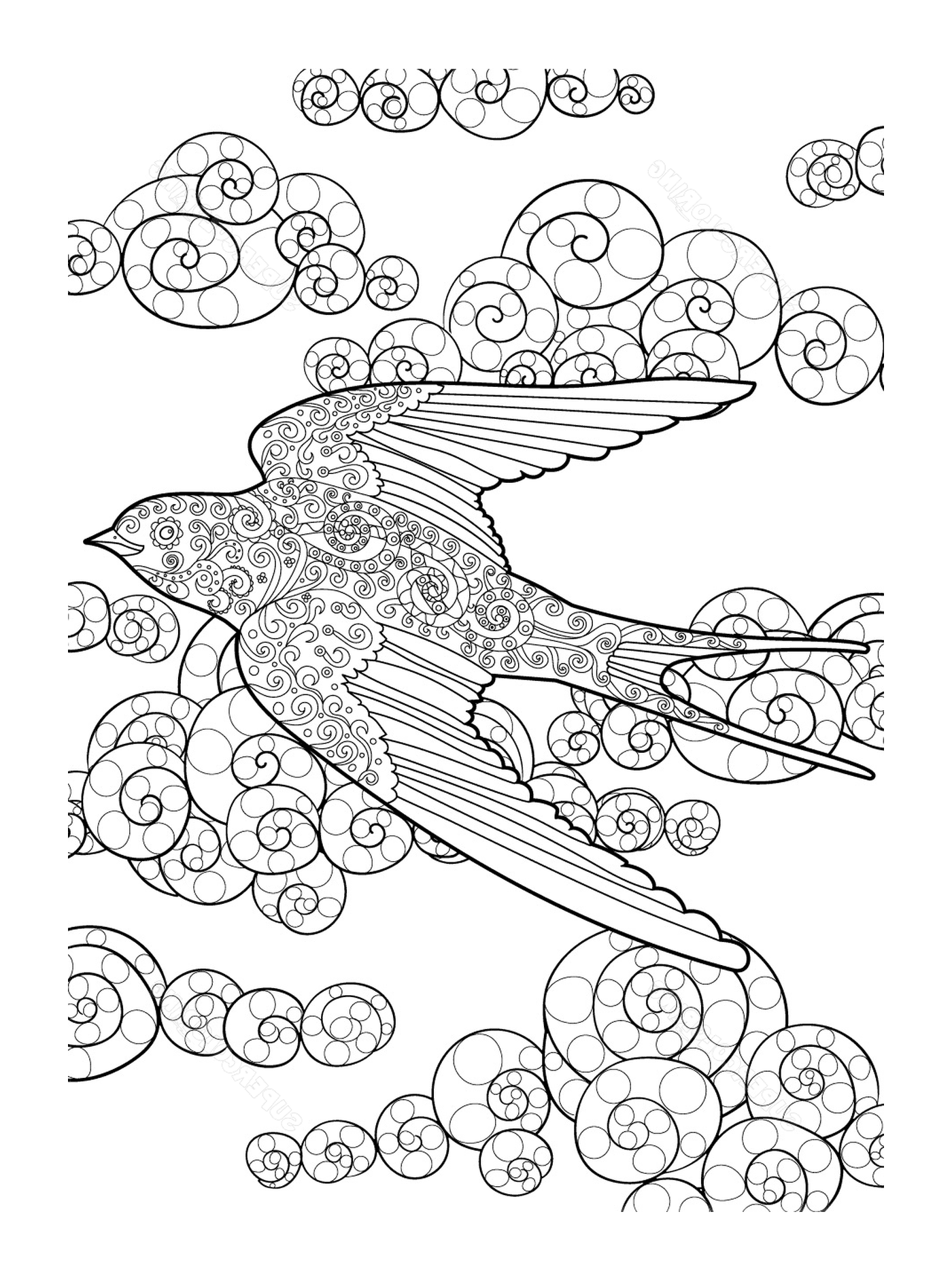  Uccello volante con nuvole vorticose 