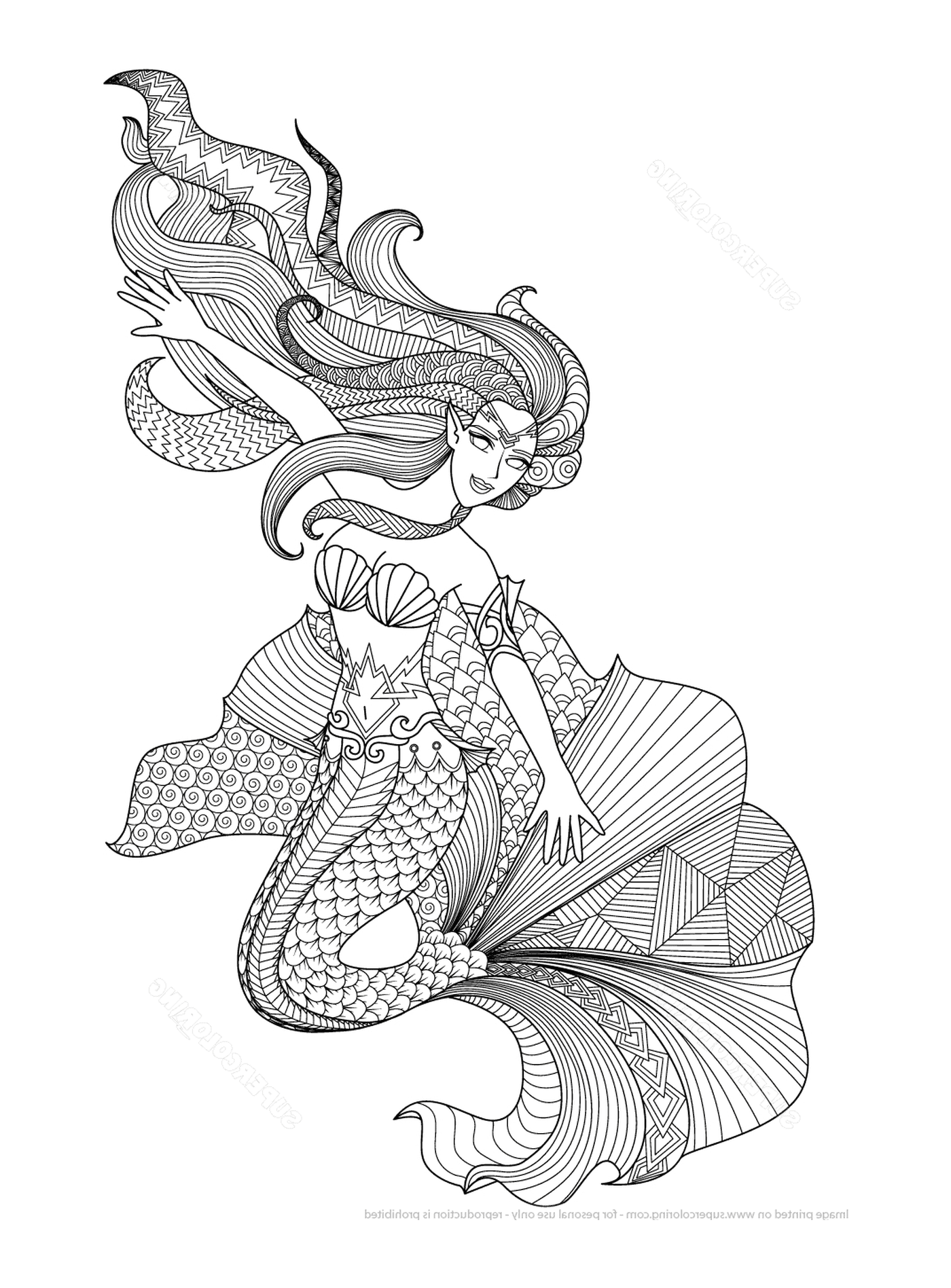 Meerjungfrau mit langen Haaren 